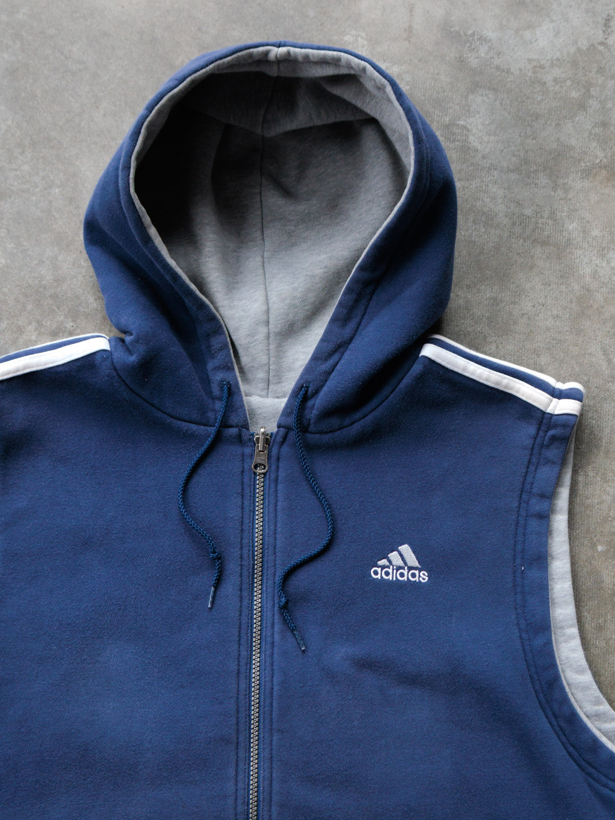 Vintage 00s Grey & Navy Adidas Reversible Hooded Vest (L)