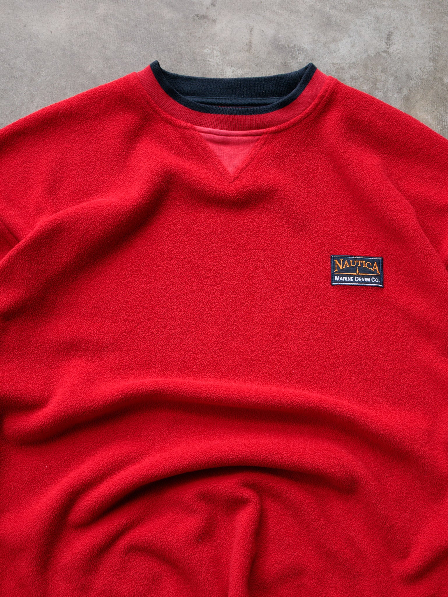 Vintage 90s Red Nautica Marine Denim Co. Fleece Sweatshirt (M)