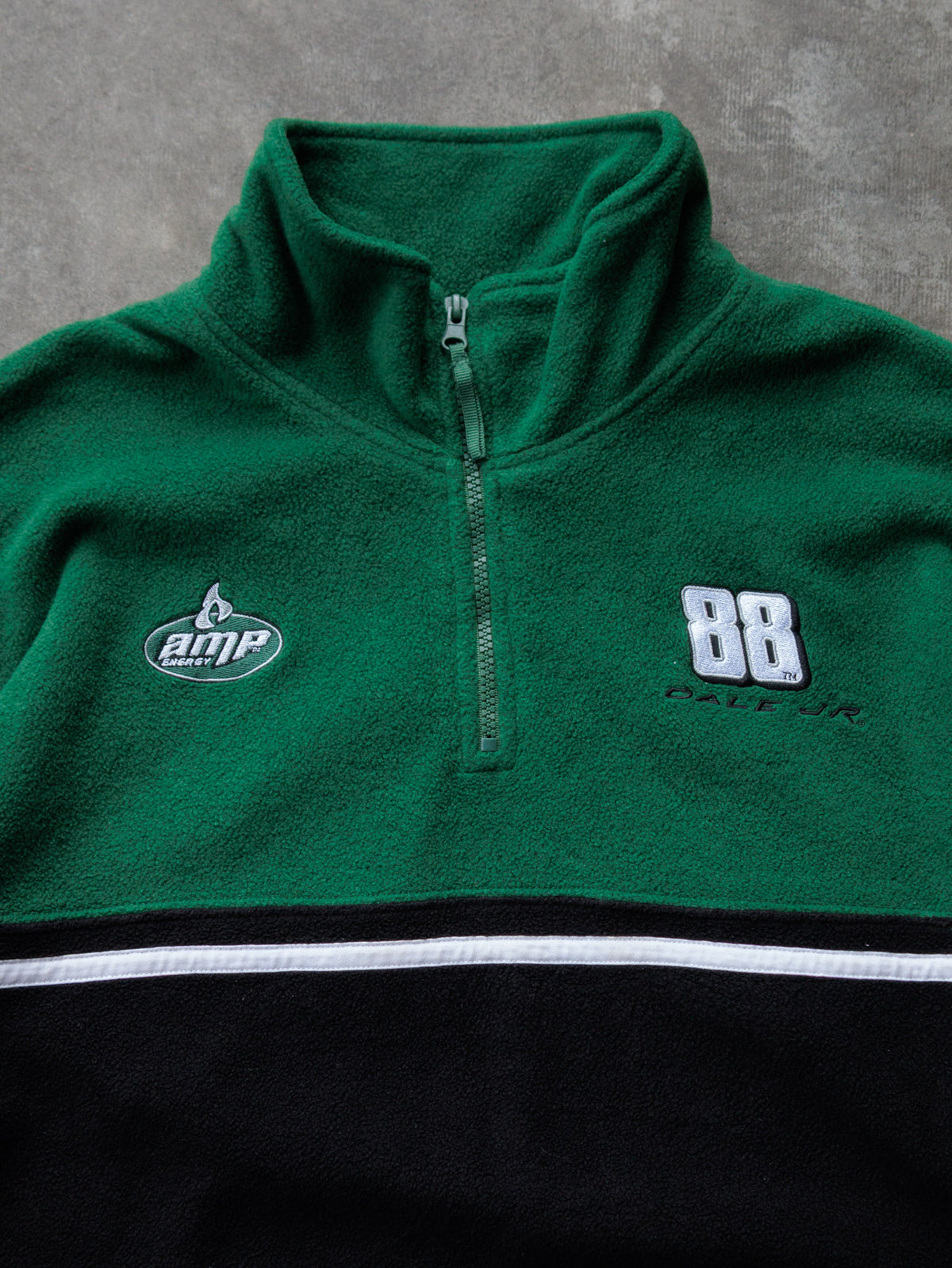 Vintage 00s Green NASCAR Dale Jr Colourblock Fleece Quarter Zip (XL)