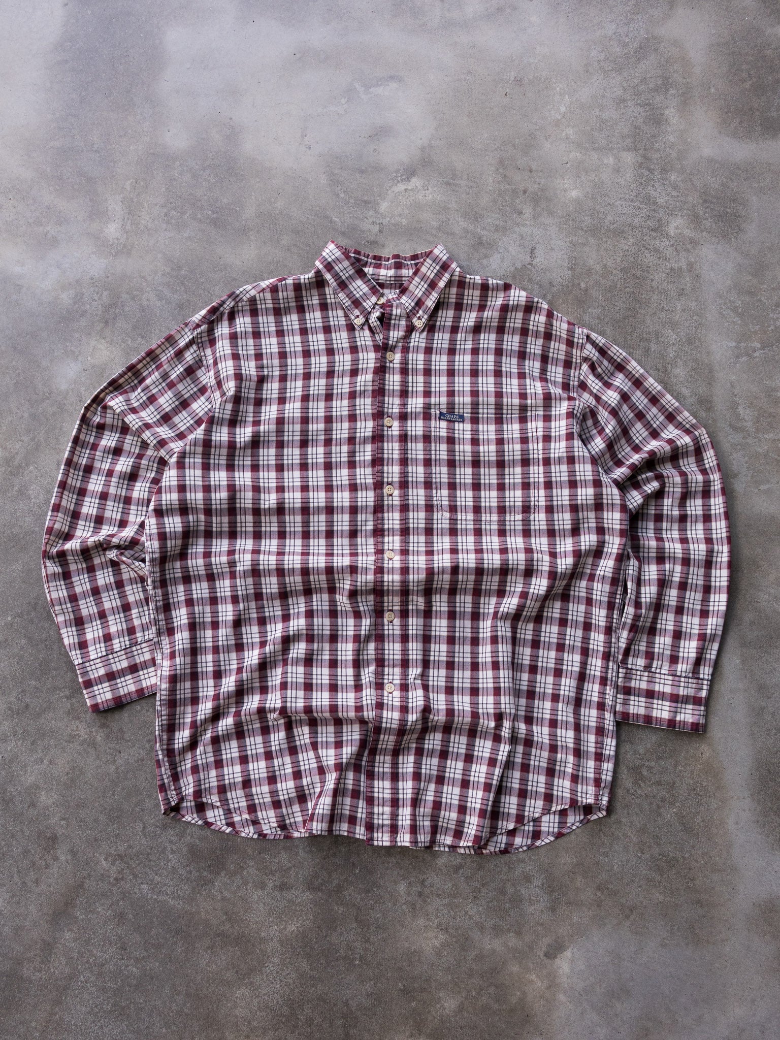 Vintage 00s Maroon & Cream Chaps Ralph Lauren Plaid Shirt (L)