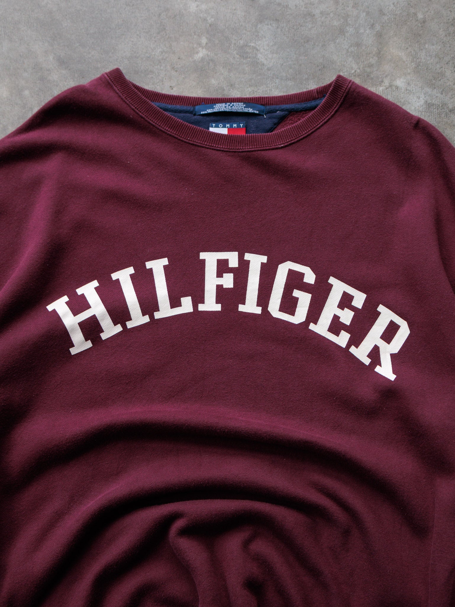 Vintage 90s Maroon Tommy Hilfiger Spell Out Sweatshirt (L)
