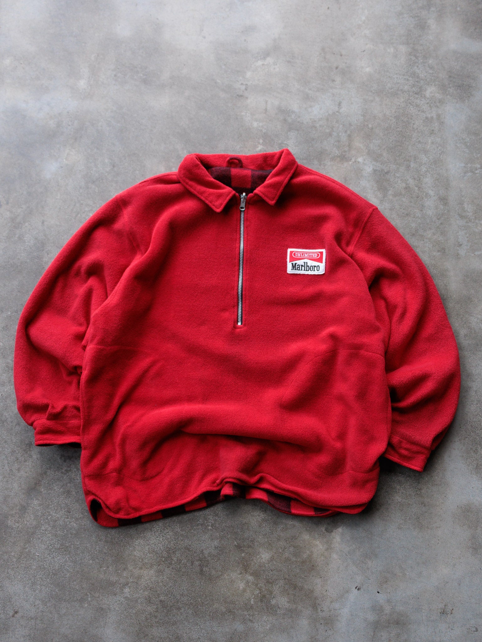 Vintage Red Marlboro Quarter Zip Reversible Fleece Sweatshirt (XL)