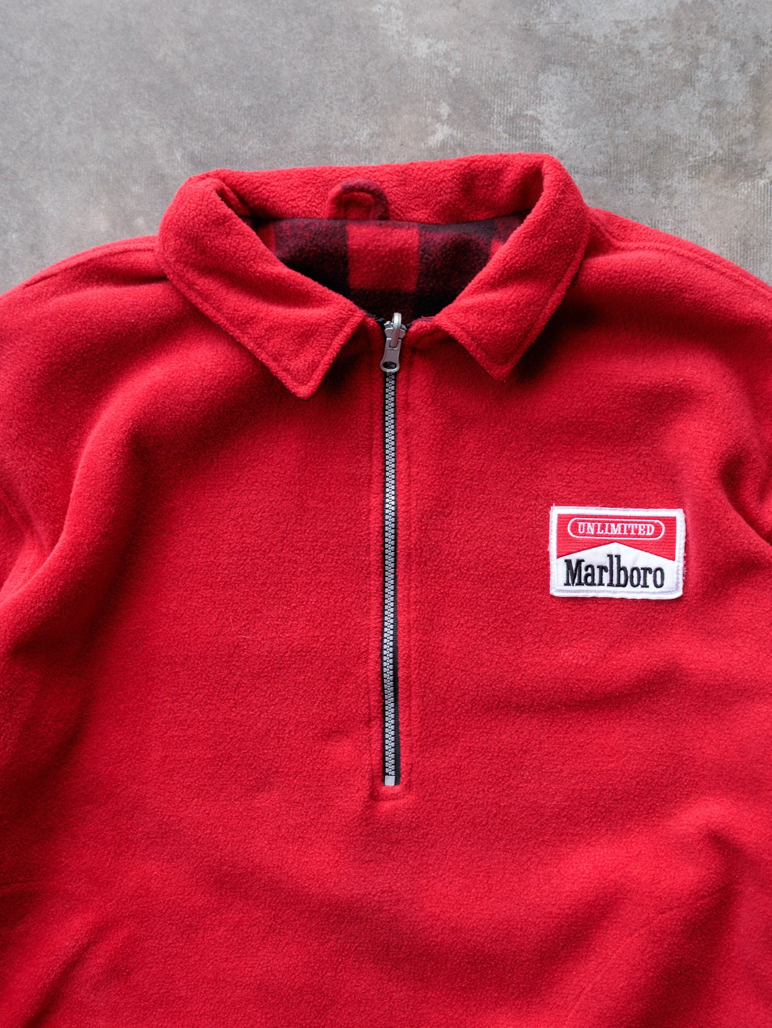 Vintage Red Marlboro Quarter Zip Reversible Fleece Sweatshirt (XL)