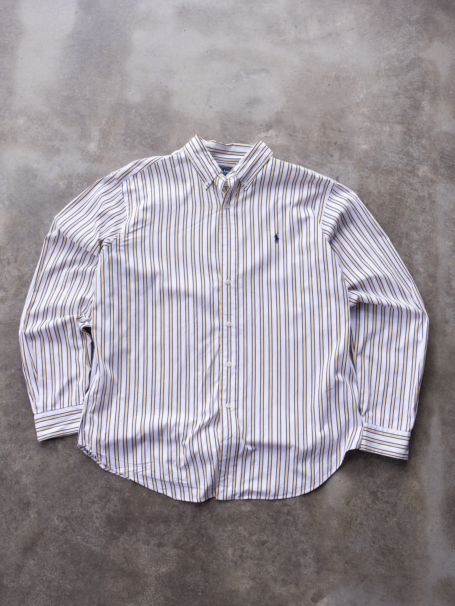 Vintage 00s White & Yellow Ralph Lauren Striped Shirt (XL)