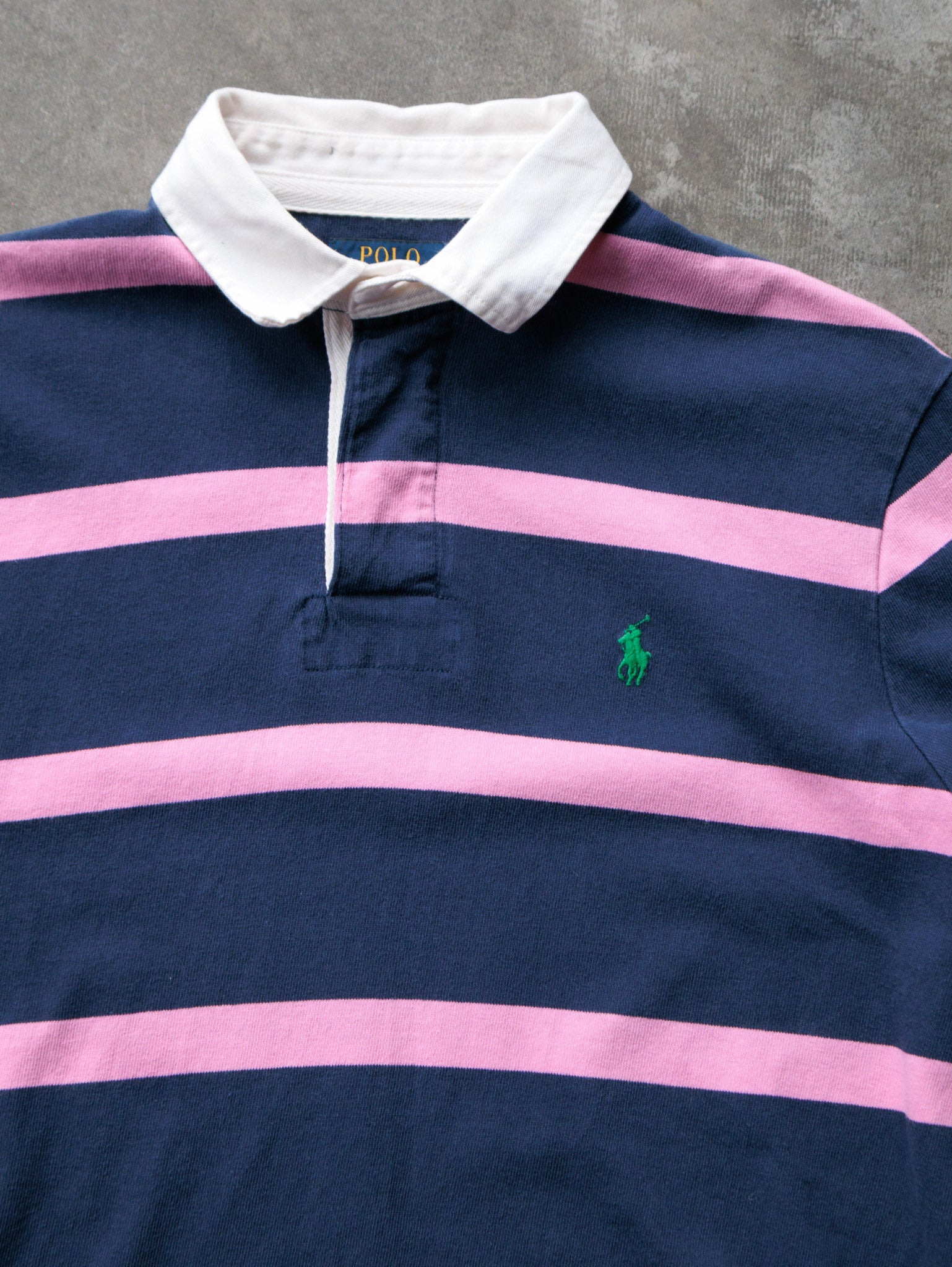 Vintage Navy Striped Polo Ralph Lauren Rugby Shirt (M)