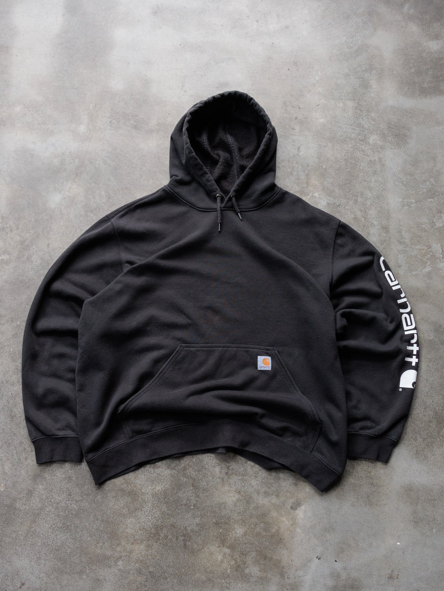 Vintage Black Carhartt Sleeve Spell Out Hoodie (2XL)