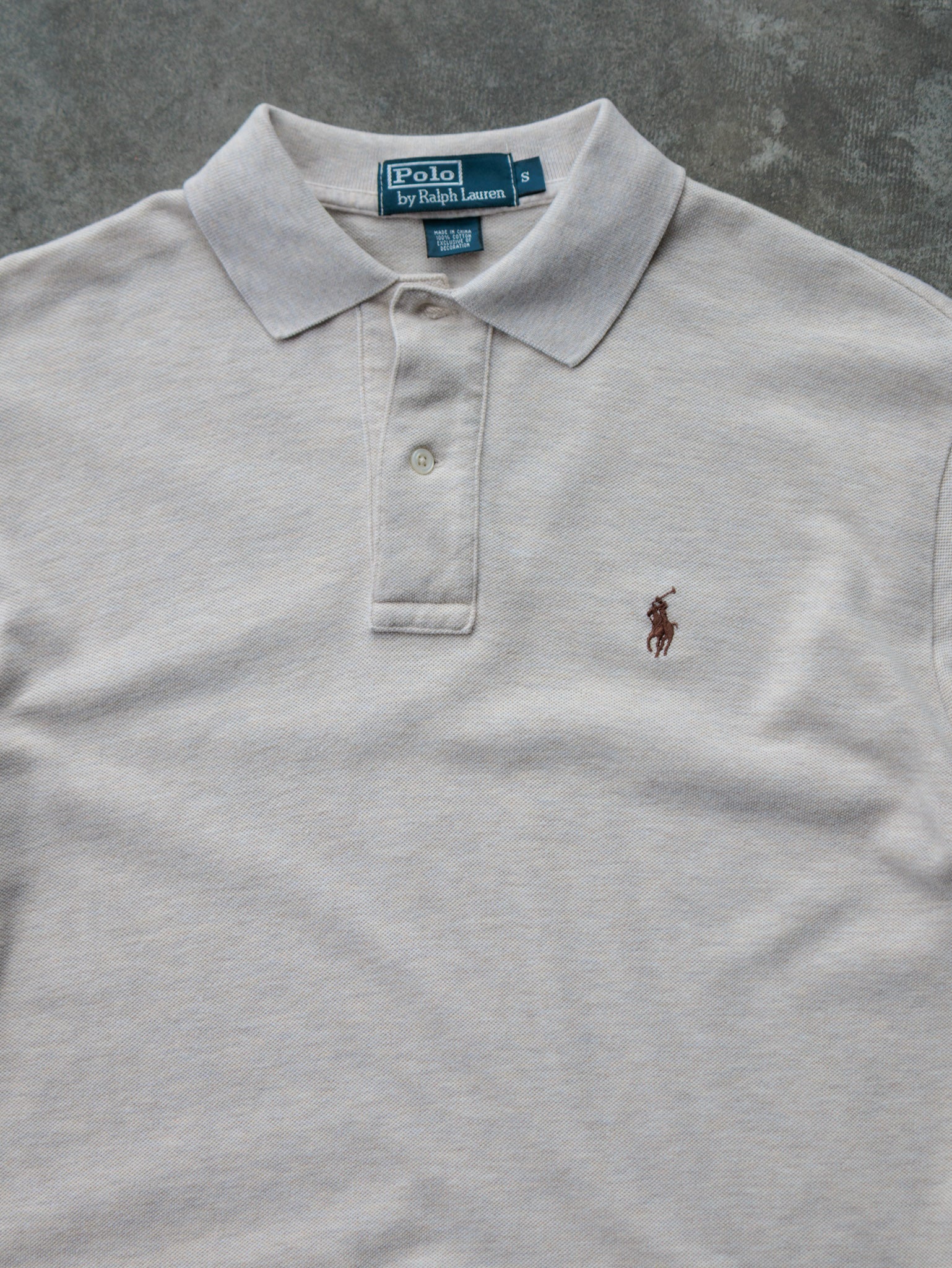Vintage 00s Beige Polo Ralph Lauren Long Sleeve Polo Shirt (S)