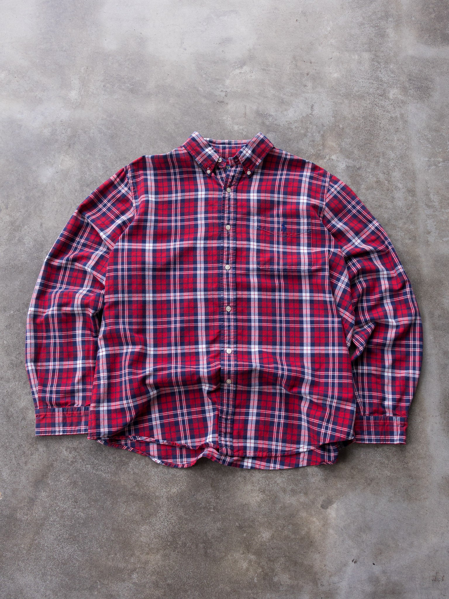 Vintage Red & Navy Polo Ralph Lauren Plaid Shirt (XL)