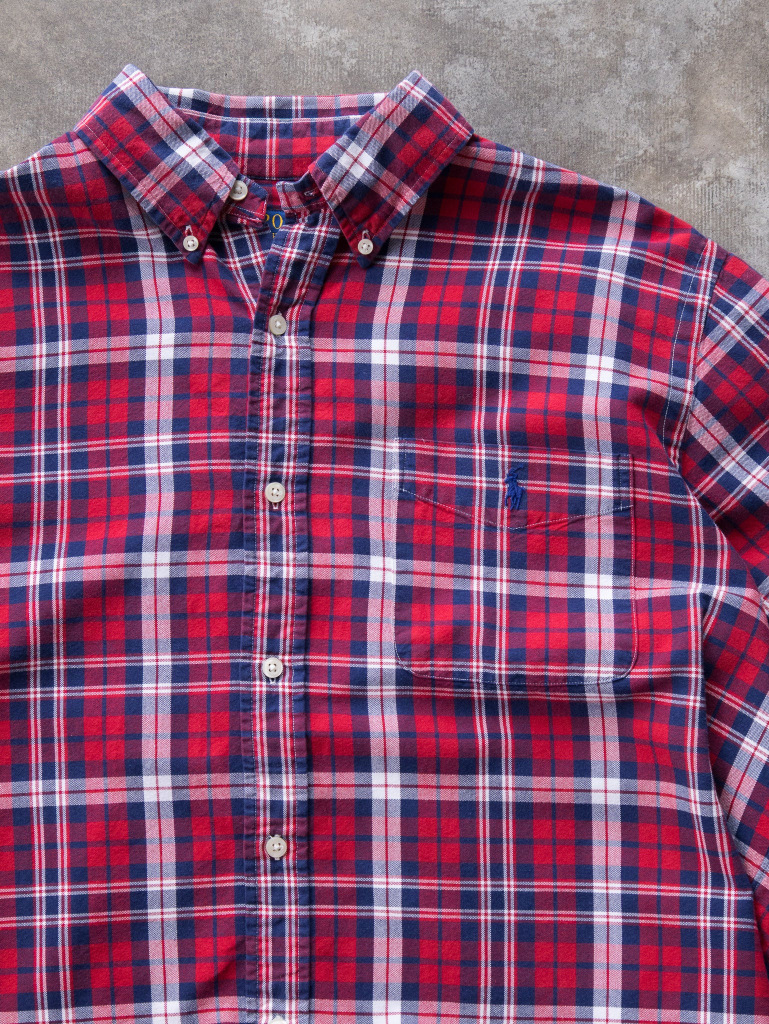 Vintage Red & Navy Polo Ralph Lauren Plaid Shirt (XL)