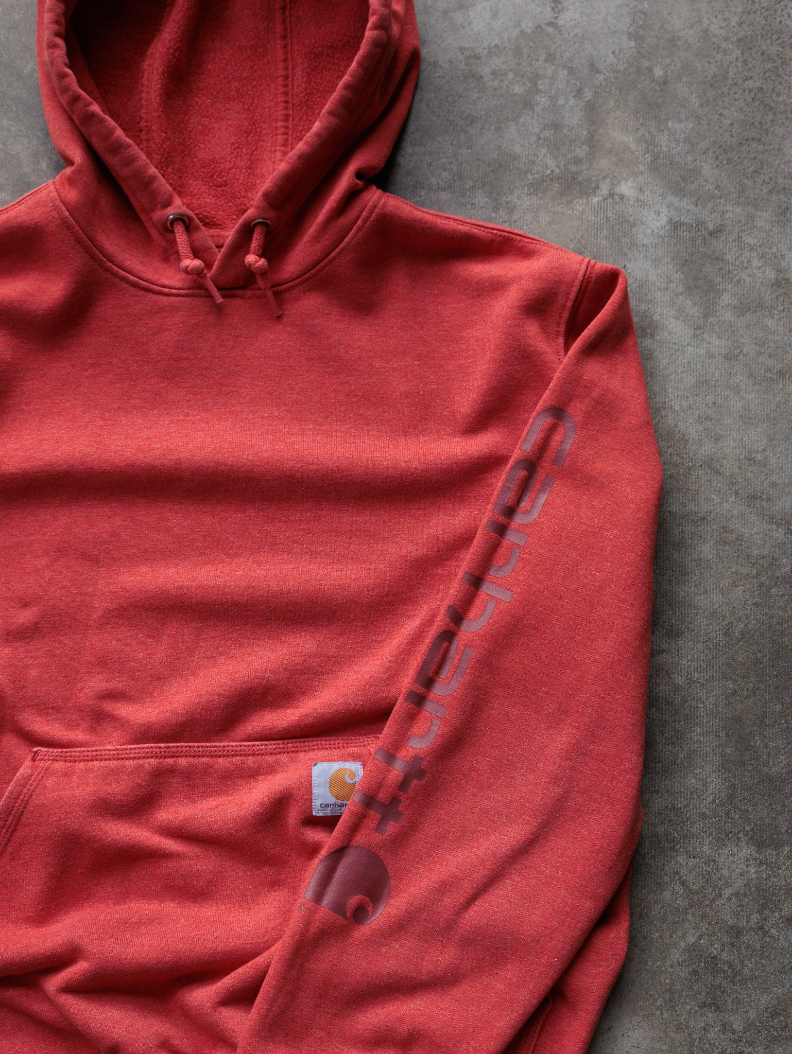 Vintage Red Carhartt Sleeve Spell Out Hoodie (S)