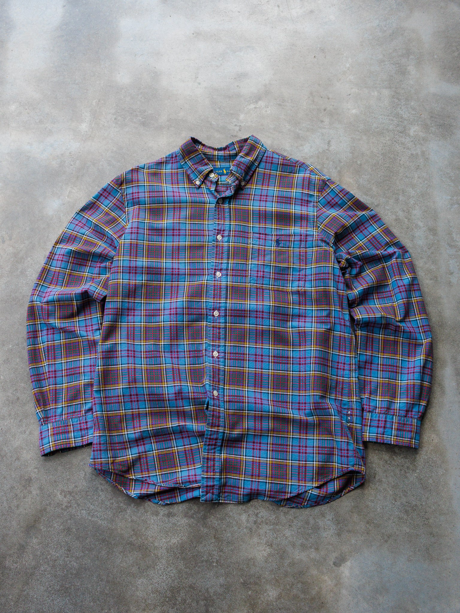 Vintage Blue Plaid Ralph Lauren Shirt (L)
