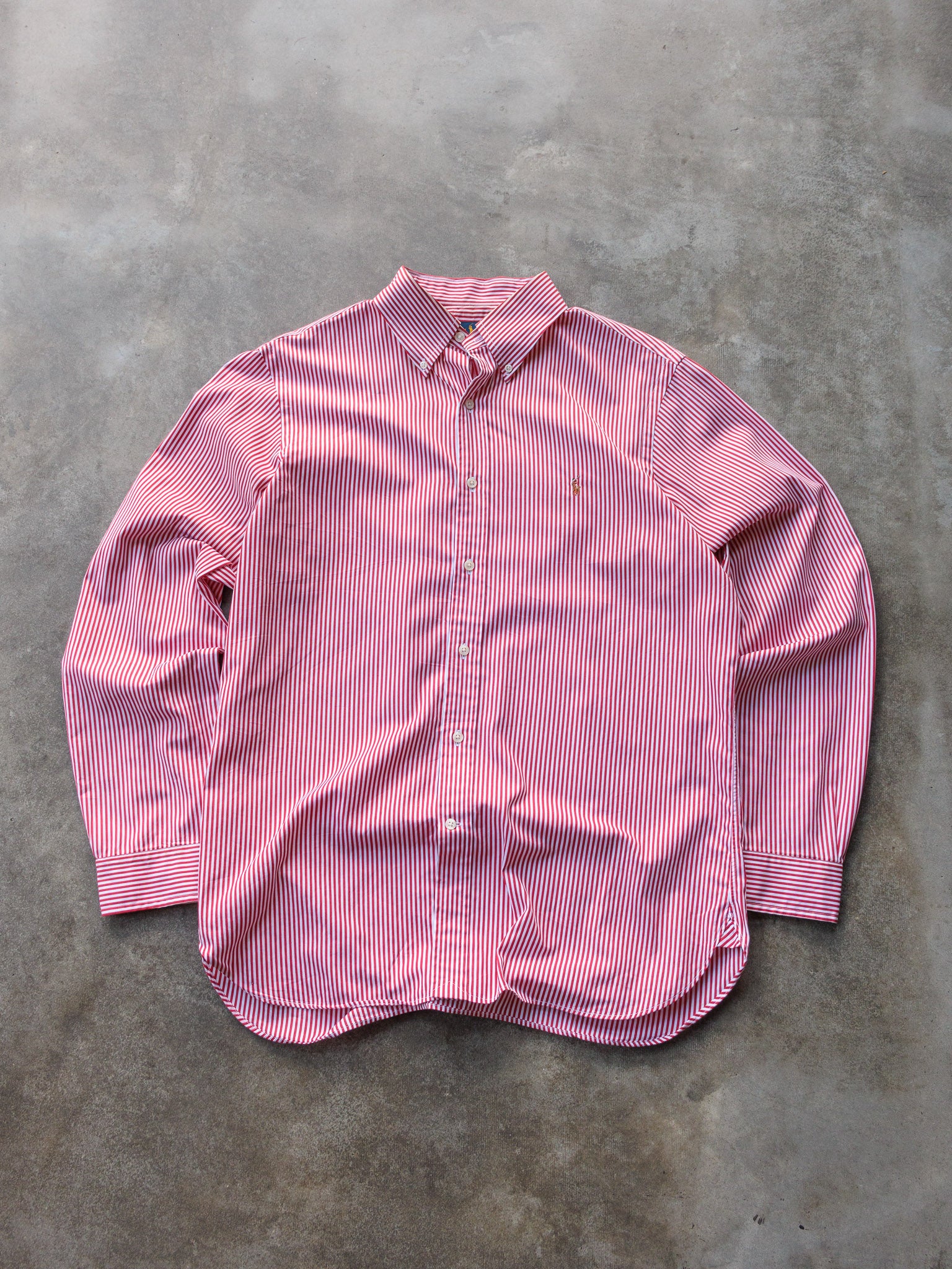 Vintage Red & White Ralph Lauren Striped Shirt (L)