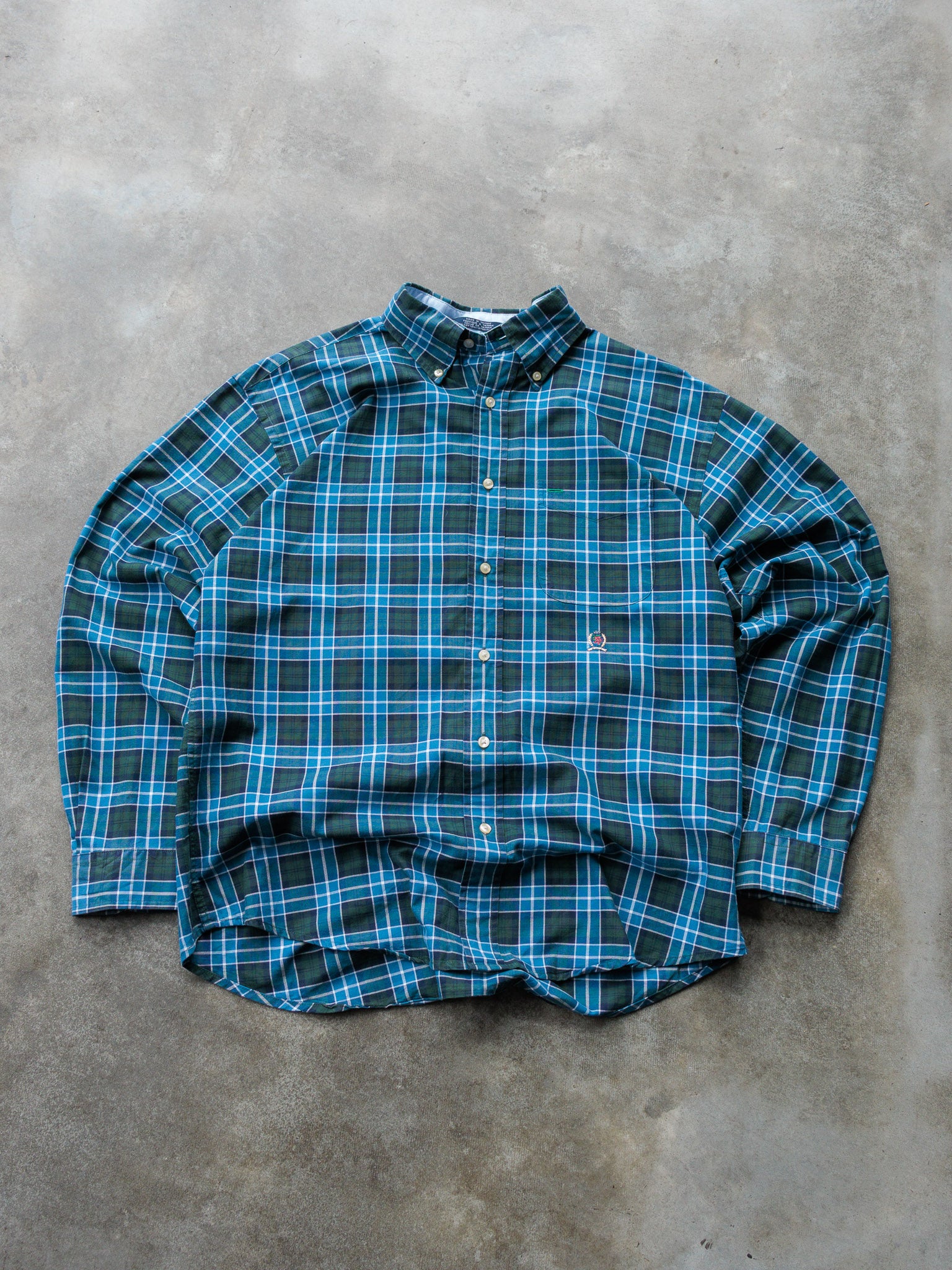 Vintage 90s Green & Blue Tommy Hilfiger Plaid Shirt (M)