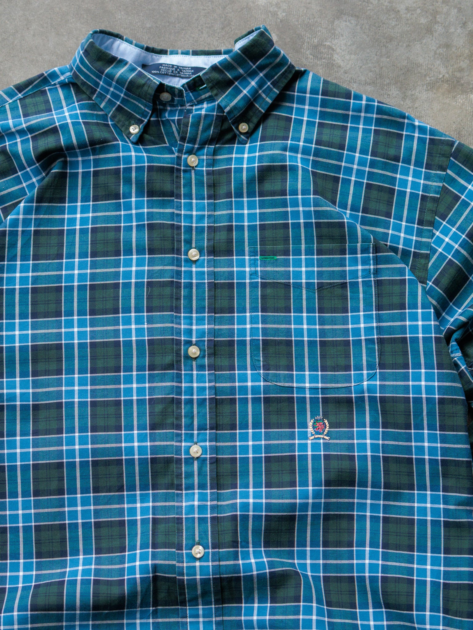 Vintage 90s Green & Blue Tommy Hilfiger Plaid Shirt (M)