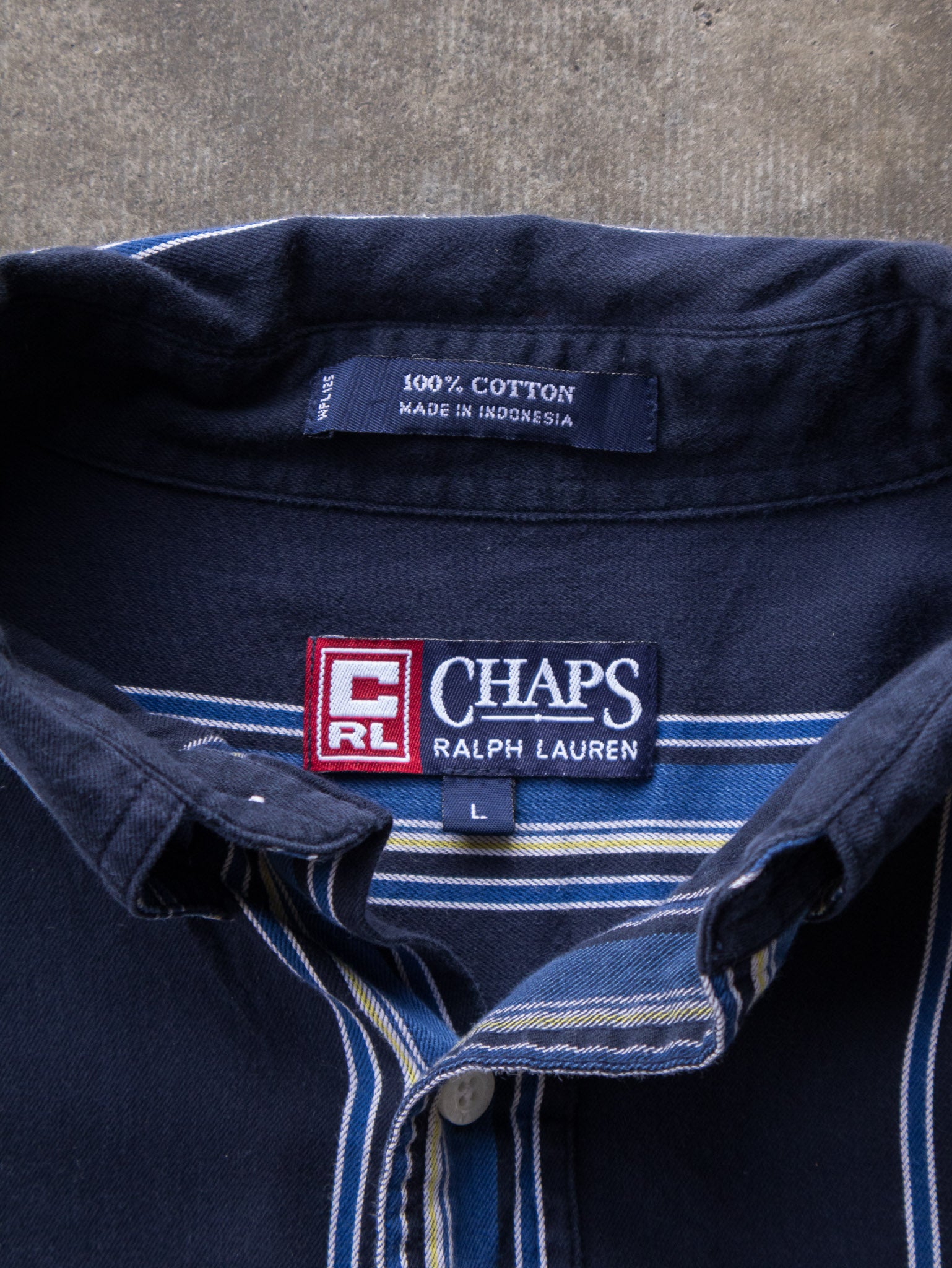 Vintage 00s Navy & Blue Chaps Ralph Lauren Striped Short Sleeve Shirt (L)