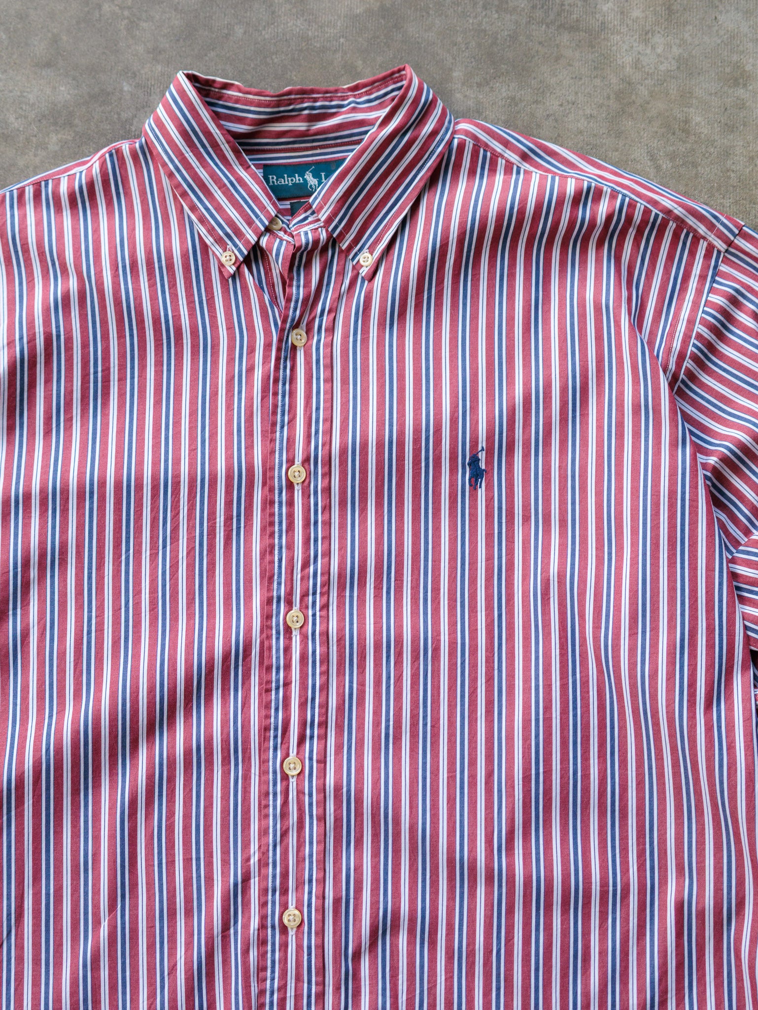 Vintage 90s Red & Blue Ralph Lauren Striped Shirt (L)