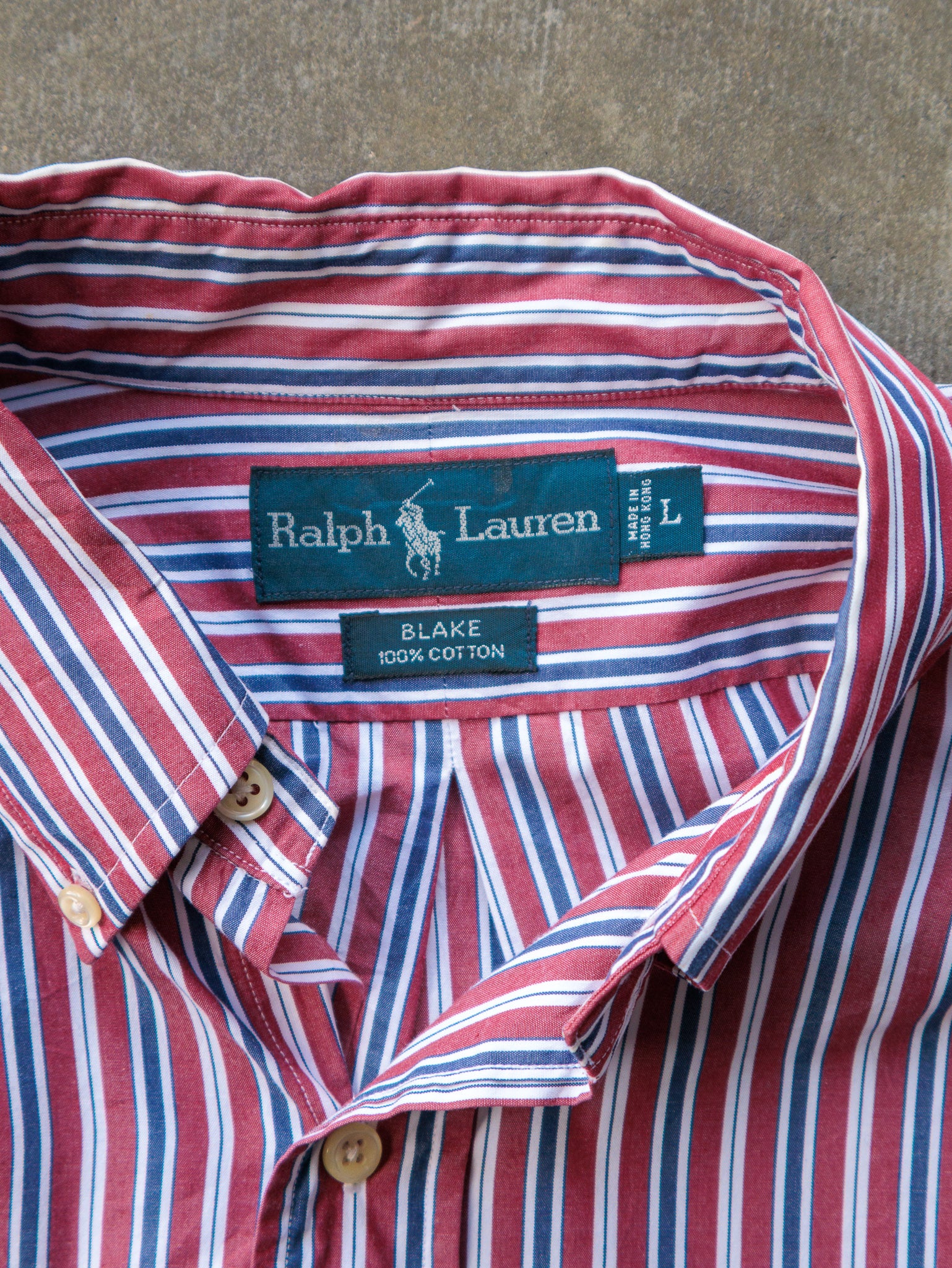 Vintage 90s Red & Blue Ralph Lauren Striped Shirt (L)