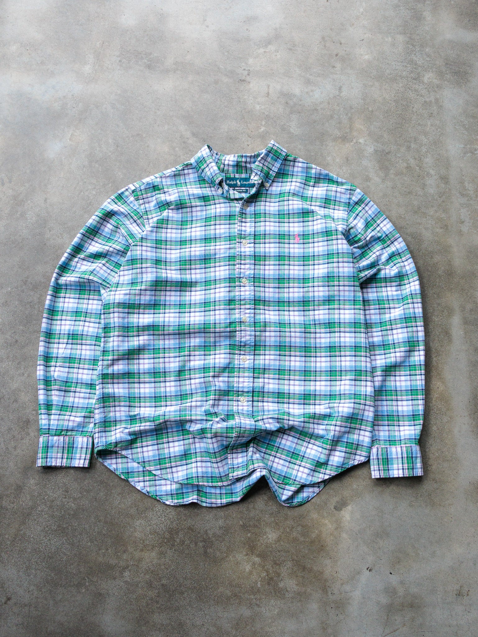 Vintage Green & Pink Ralph Lauren Plaid Shirt (L)