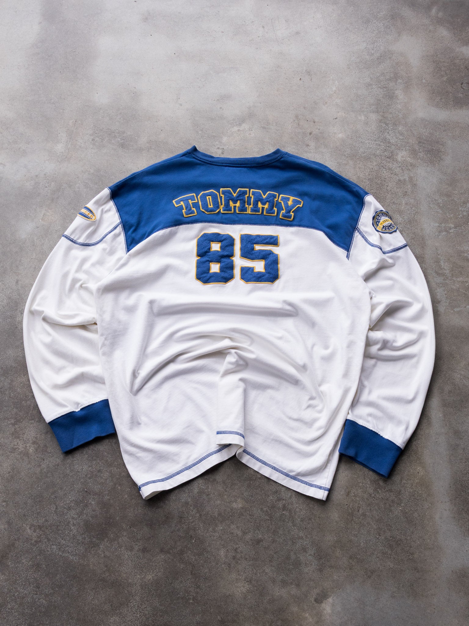 Vintage White & Blue Tommy Jeans 85 Spell Out Long Sleeve (XL)