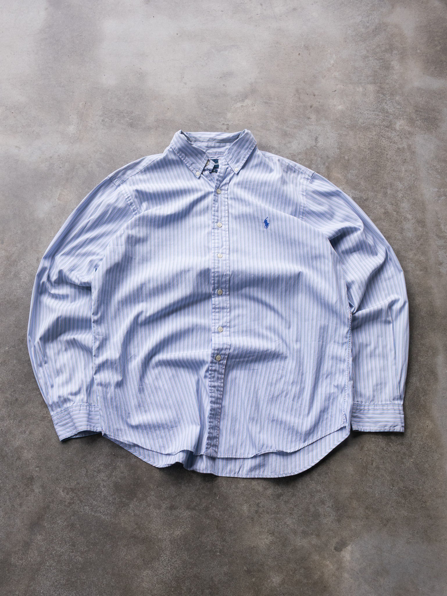 Vintage Blue Ralph Lauren Striped Shirt (L)