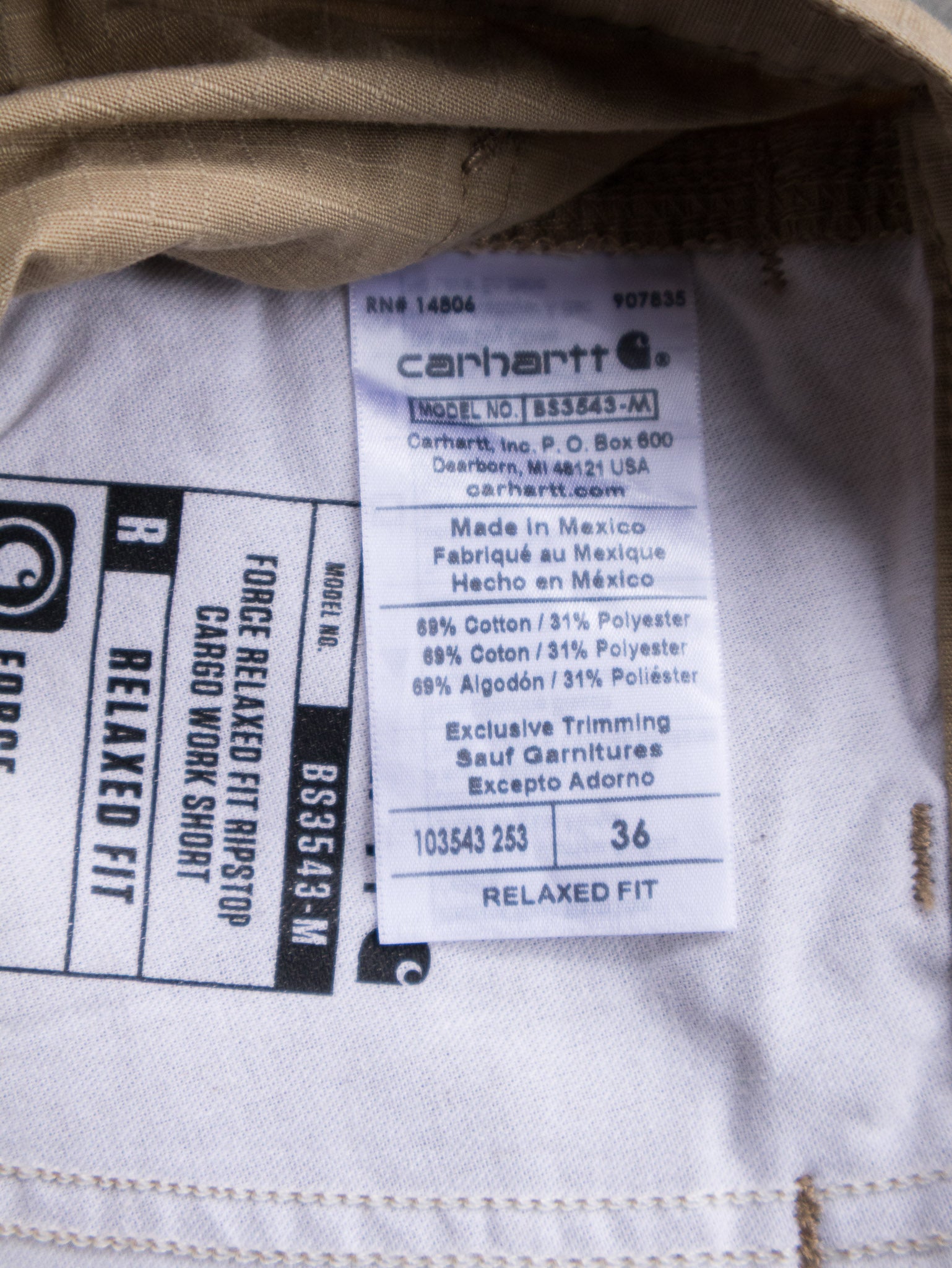 Vintage Tan Carhartt Ripstop Cargo Shorts (W36)