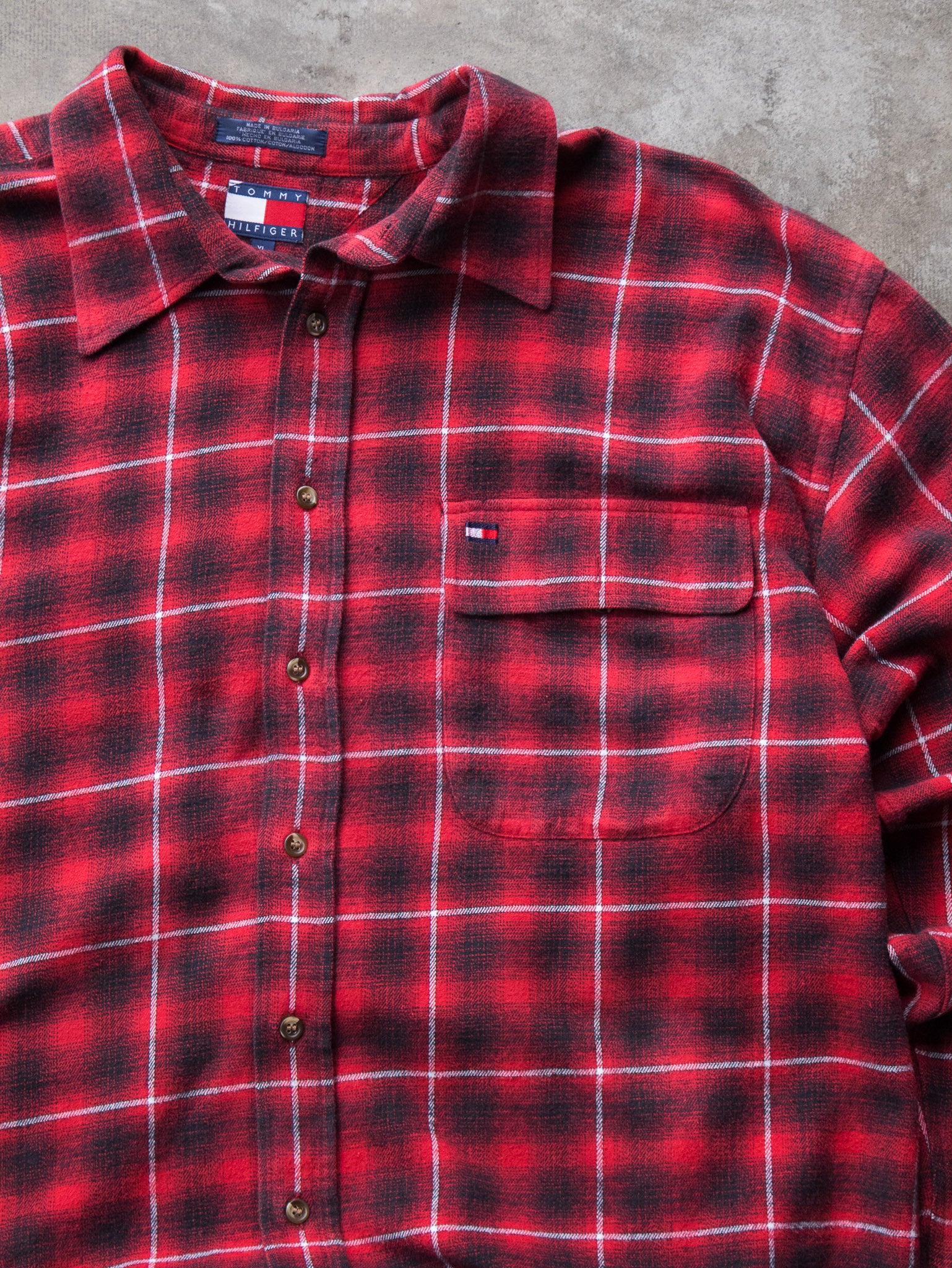 Vintage Red & Black Tommy Hilfiger Plaid Shirt (XL)