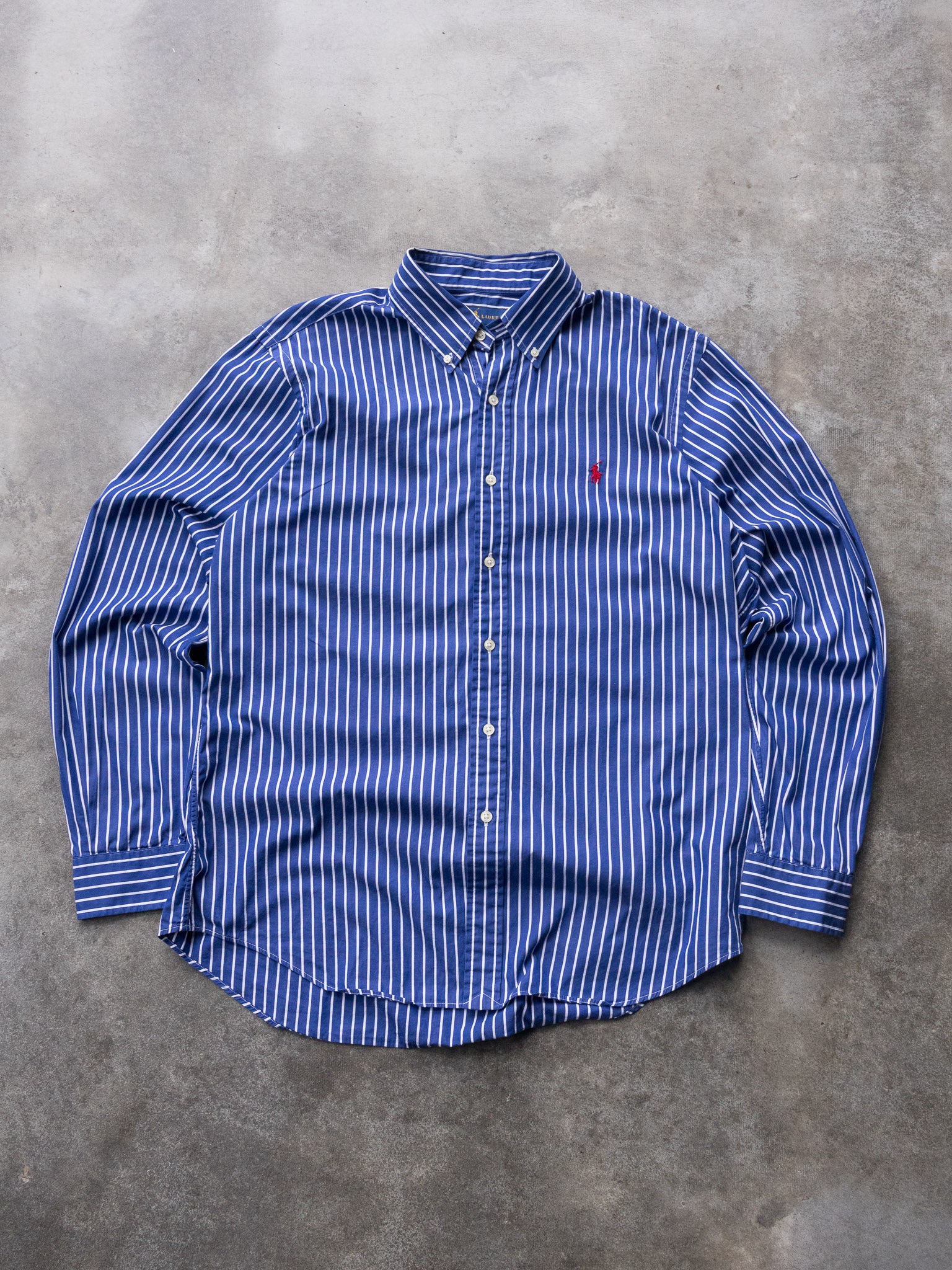 Vintage Blue & White Ralph Lauren Striped Shirt (L)