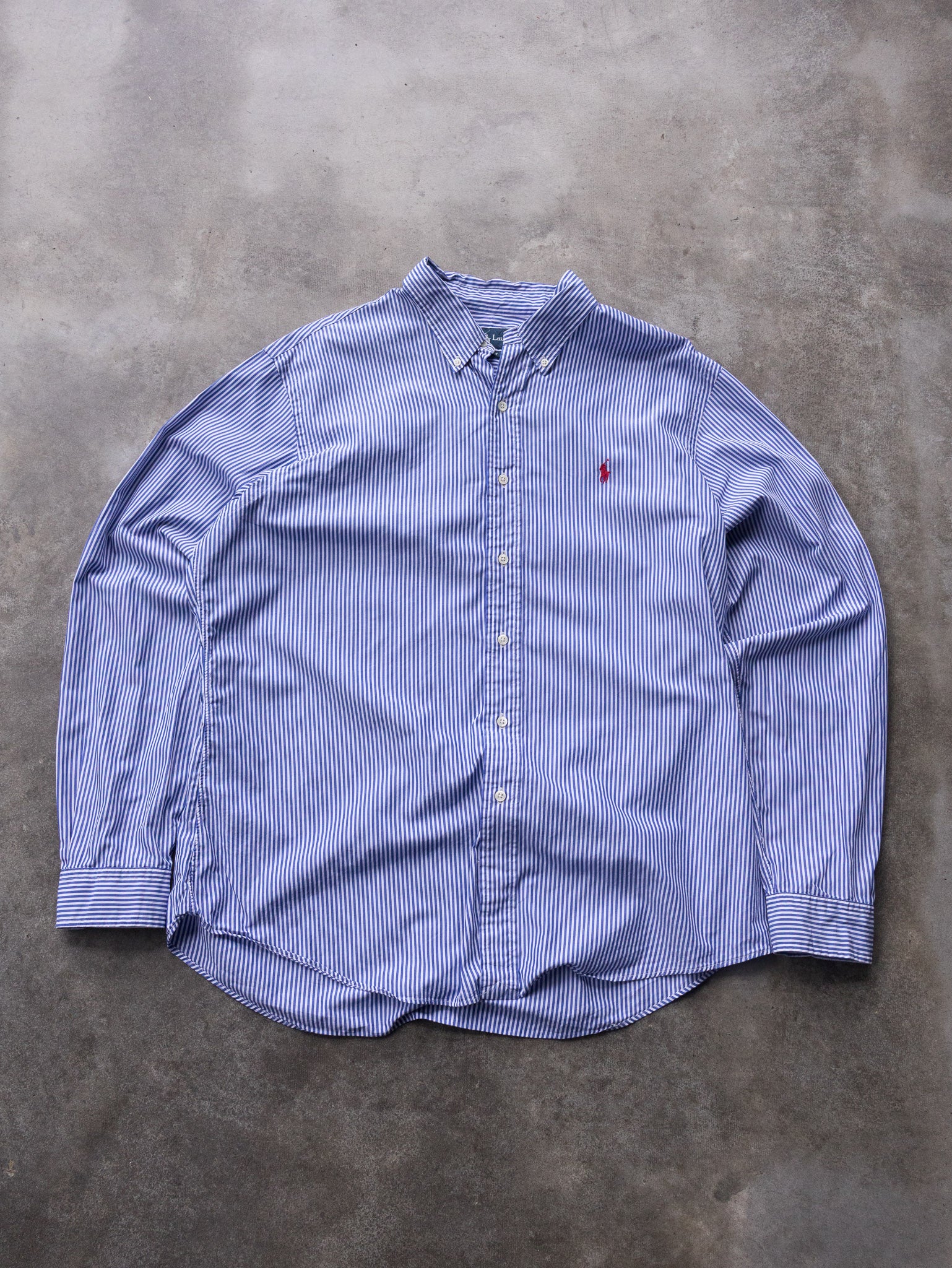 Vintage Blue & White Ralph Lauren Striped Shirt (XL)