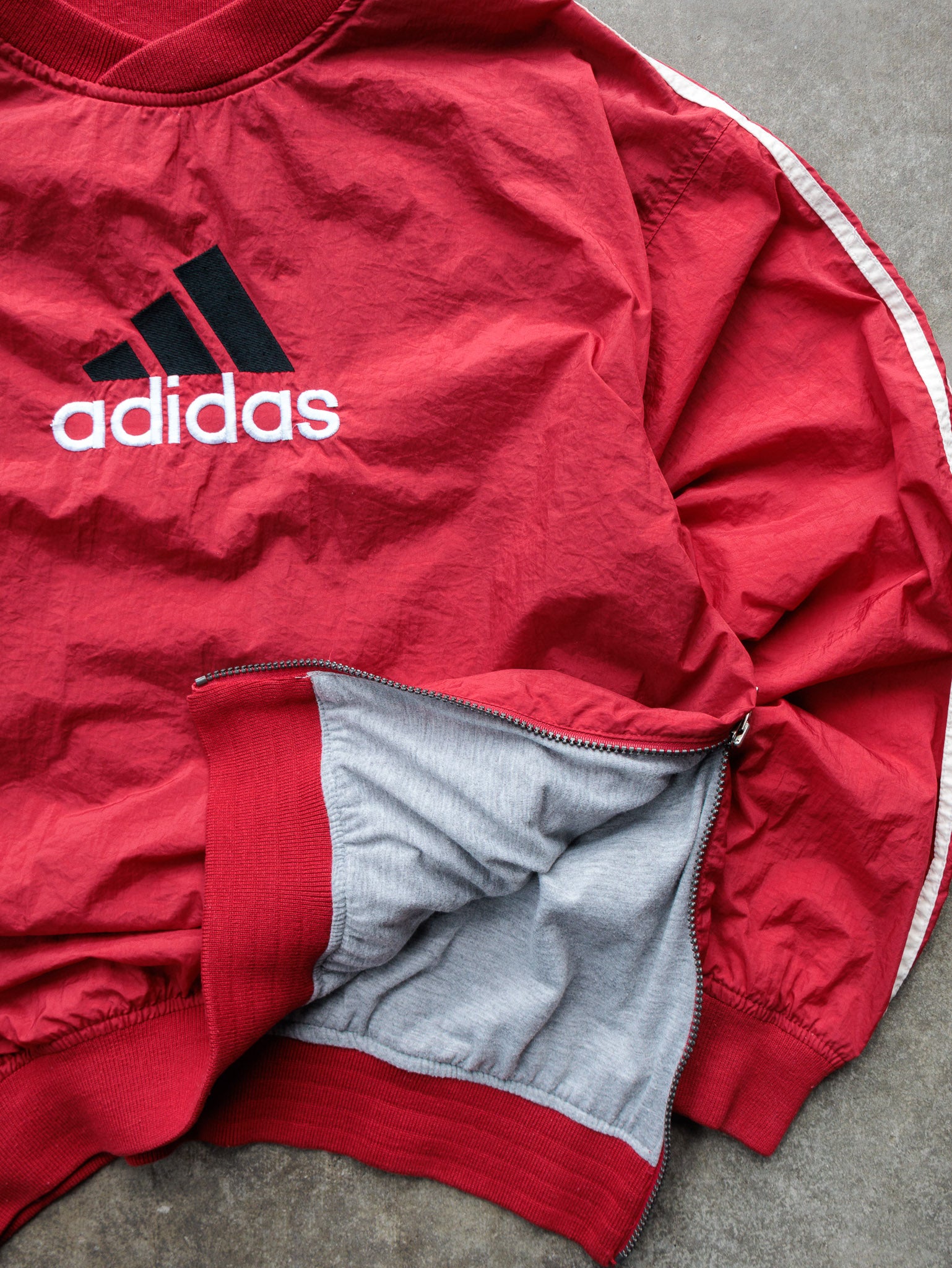 Vintage 90s Red Adidas V-Neck Windbreaker (S)