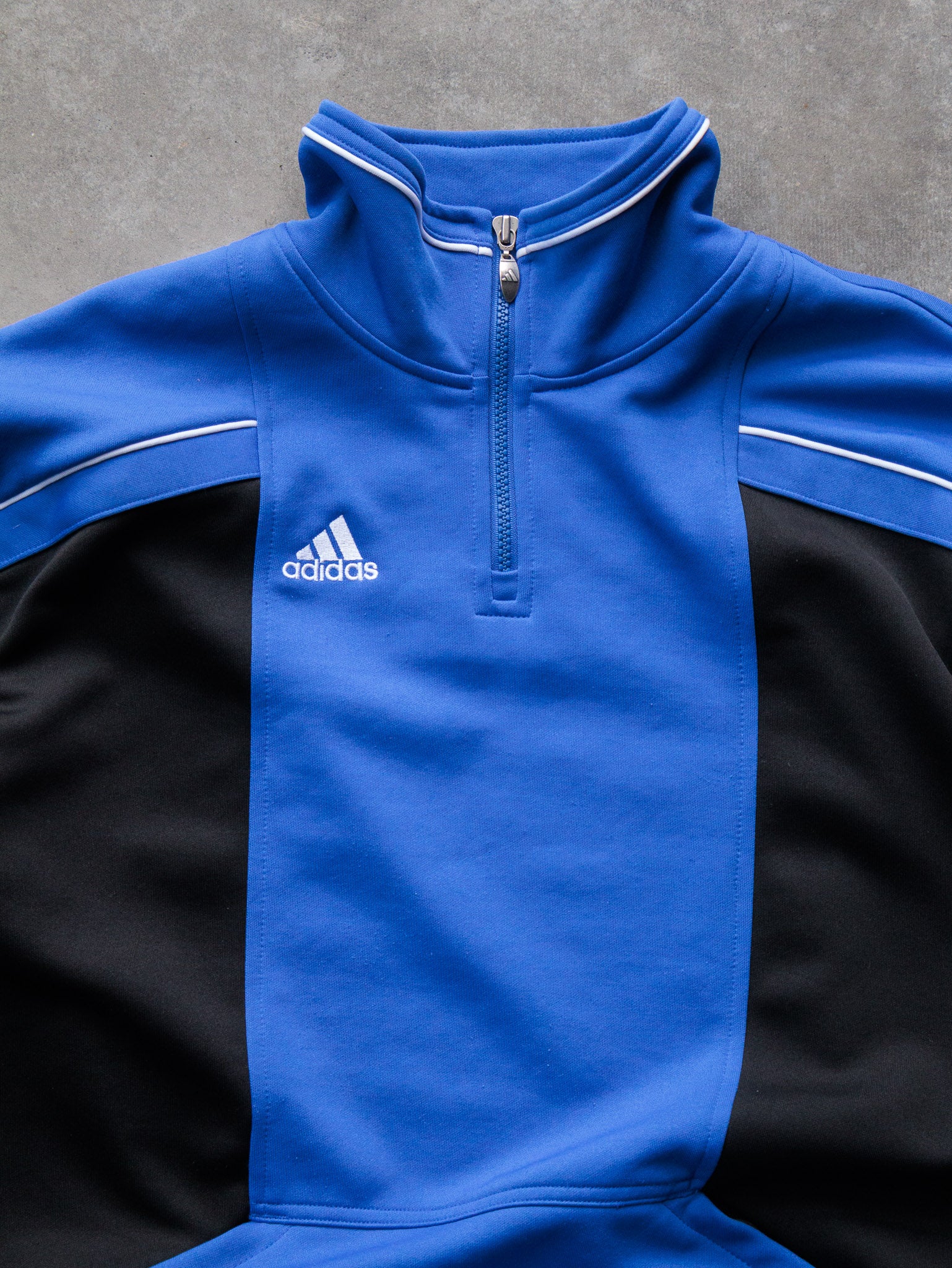 Vintage 90s Blue & Black Adidas Quarter Zip Sweatshirt (L)