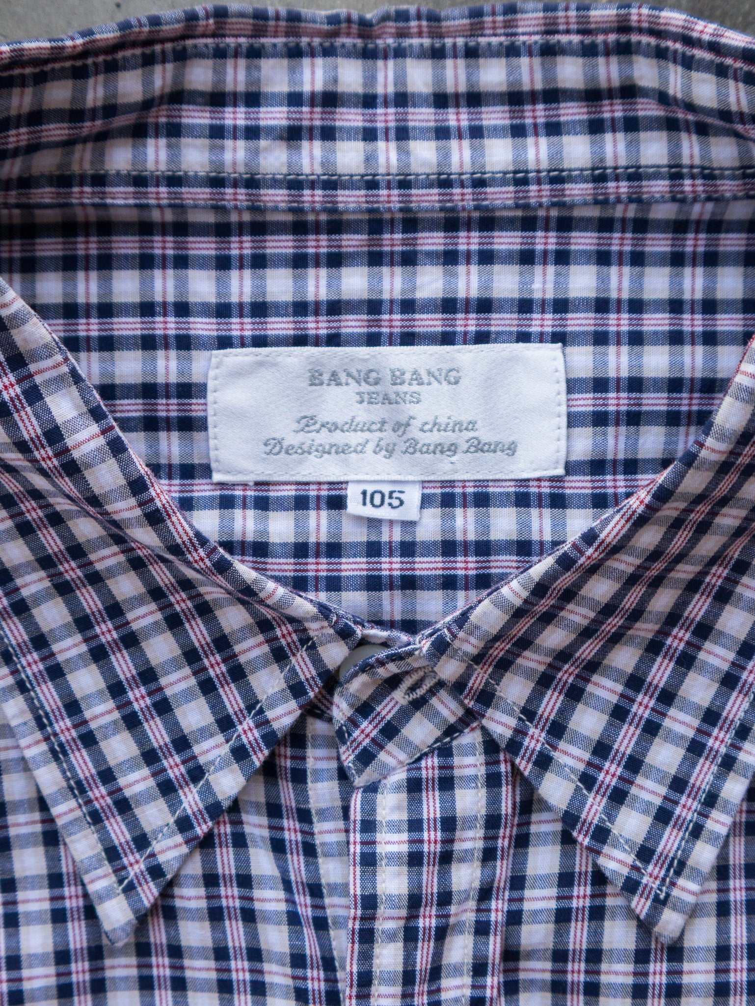 Vintage Navy Red Check Cropped Shirt (L)