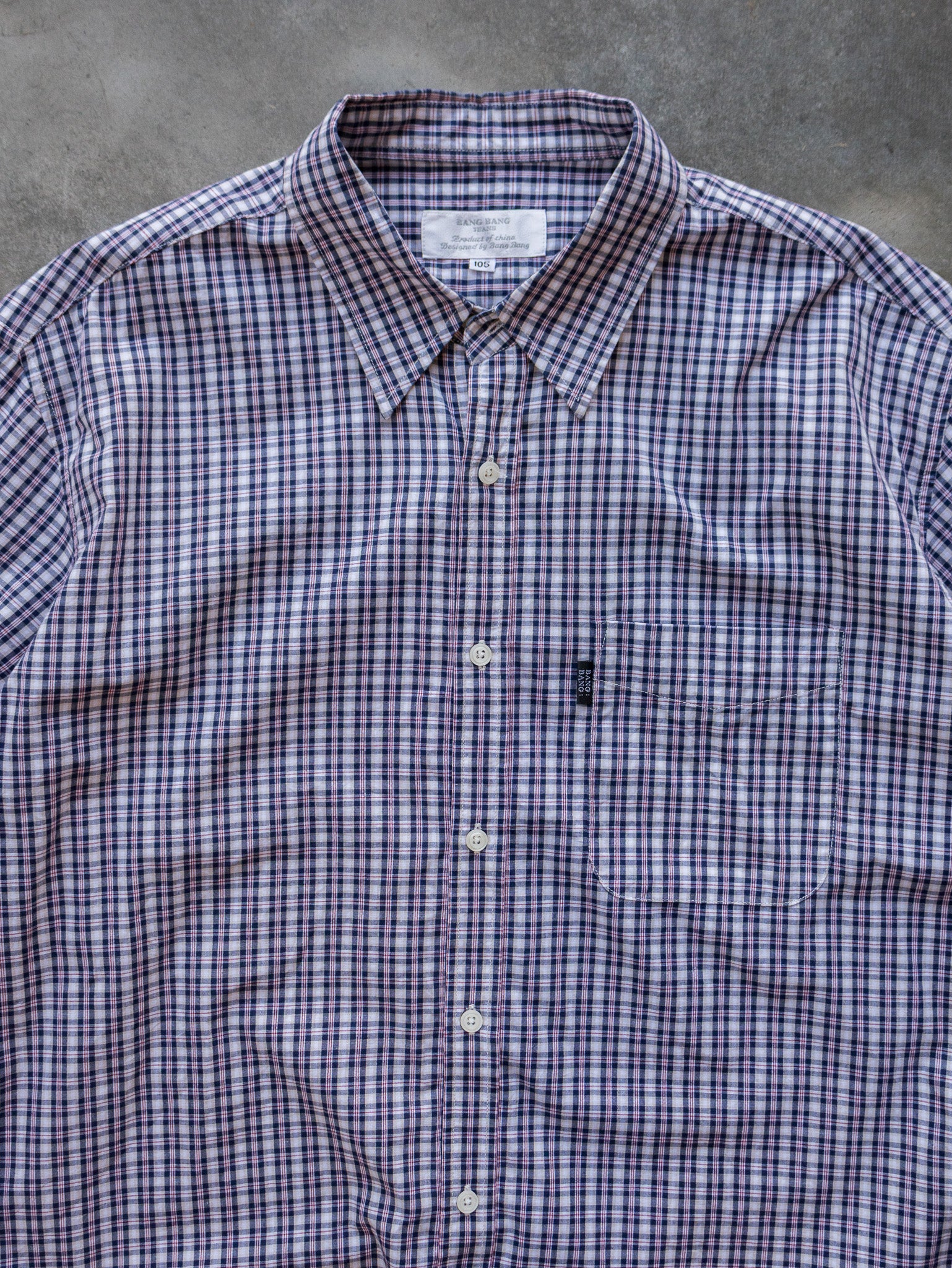 Vintage Navy Red Check Cropped Shirt (L)