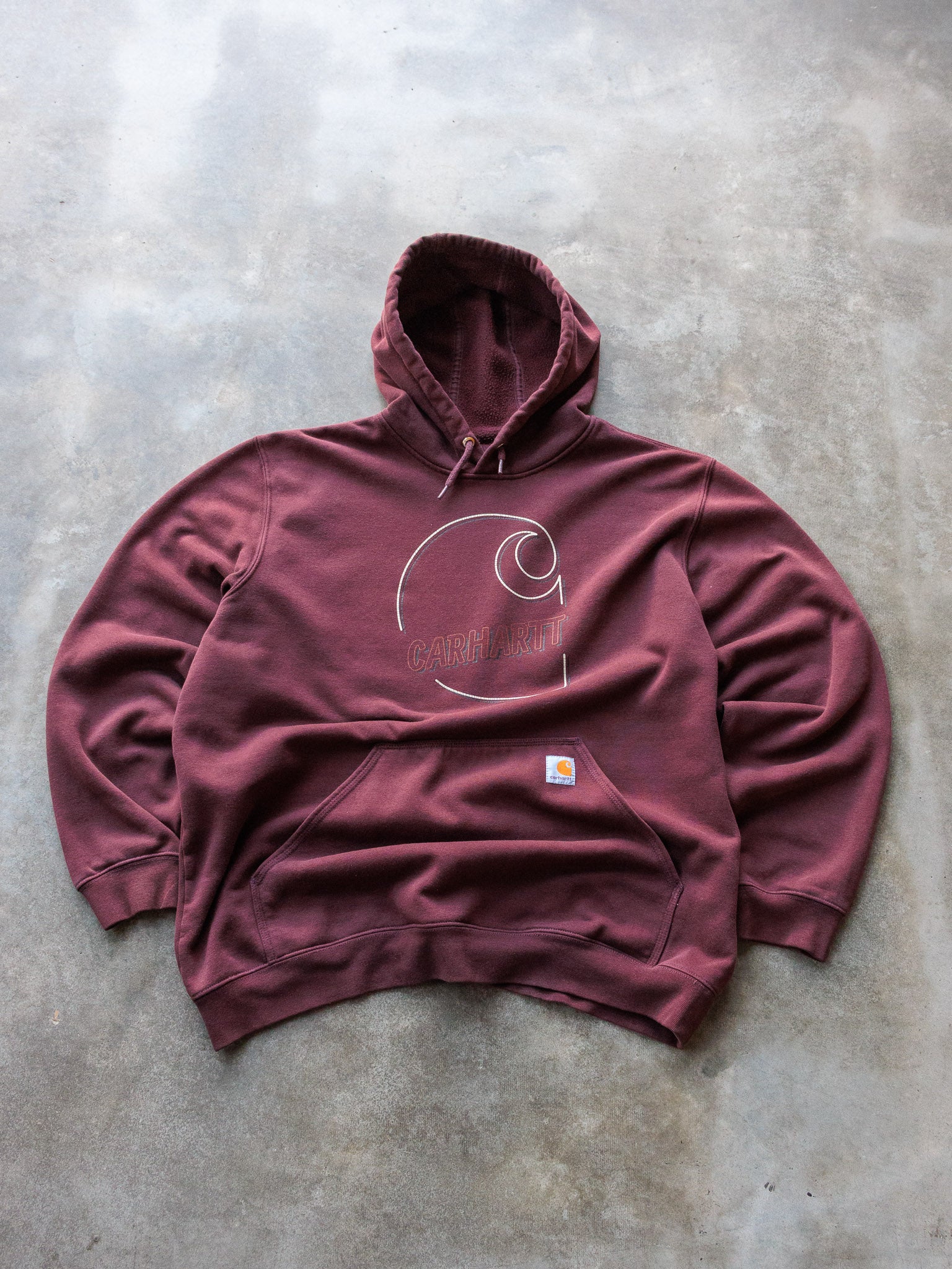 Vintage Burgundy Carhartt Graphic Hoodie (XL)