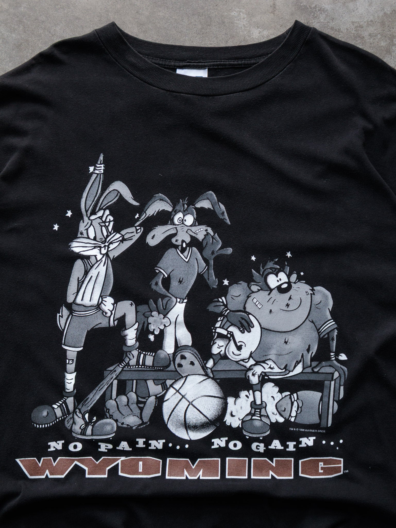 Vintage 1996 Black Looney Tunes No Pain No Gain Wyoming Tee (XL)