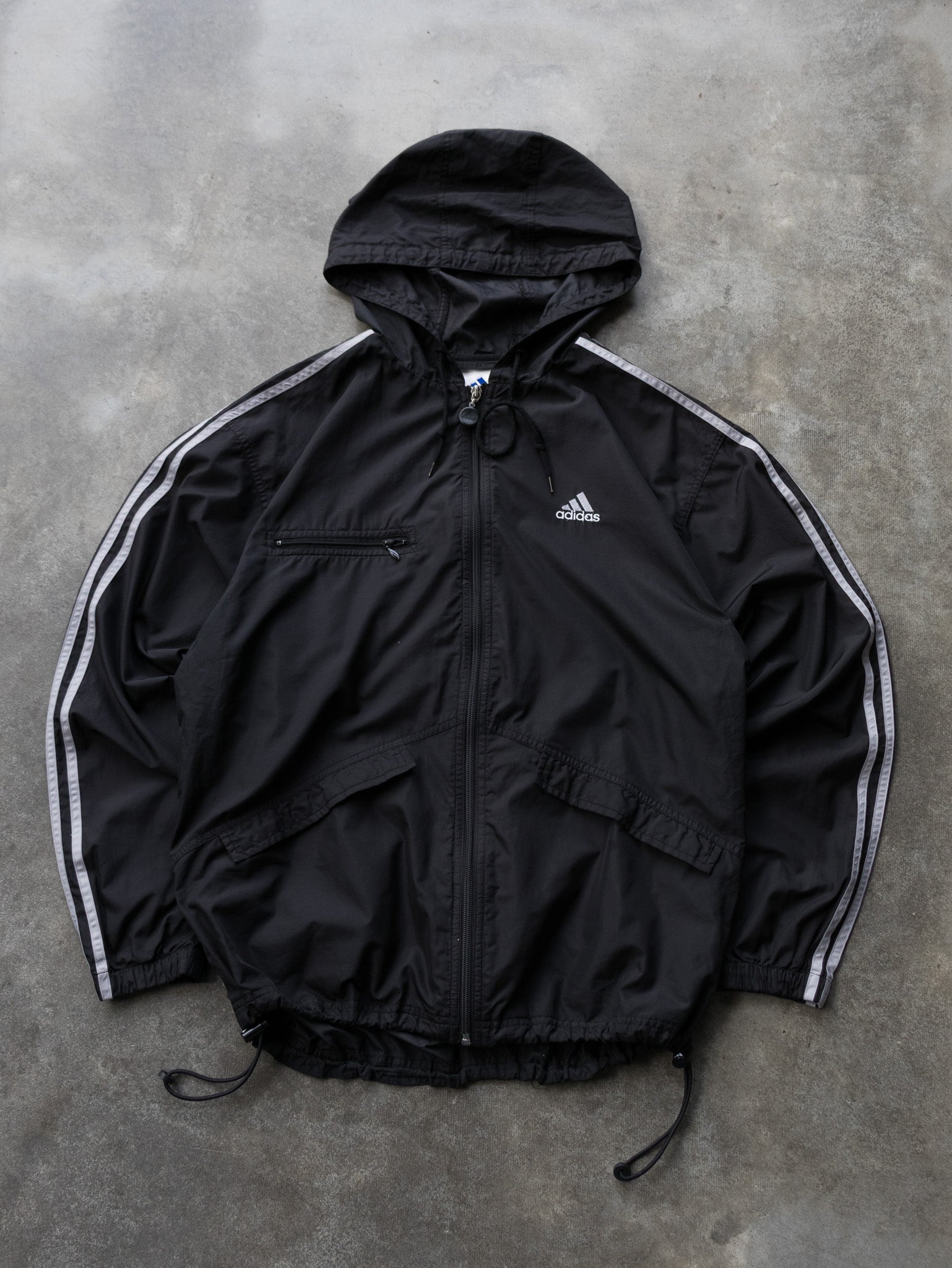 Vintage Black Adidas Hooded Windbreaker (M)