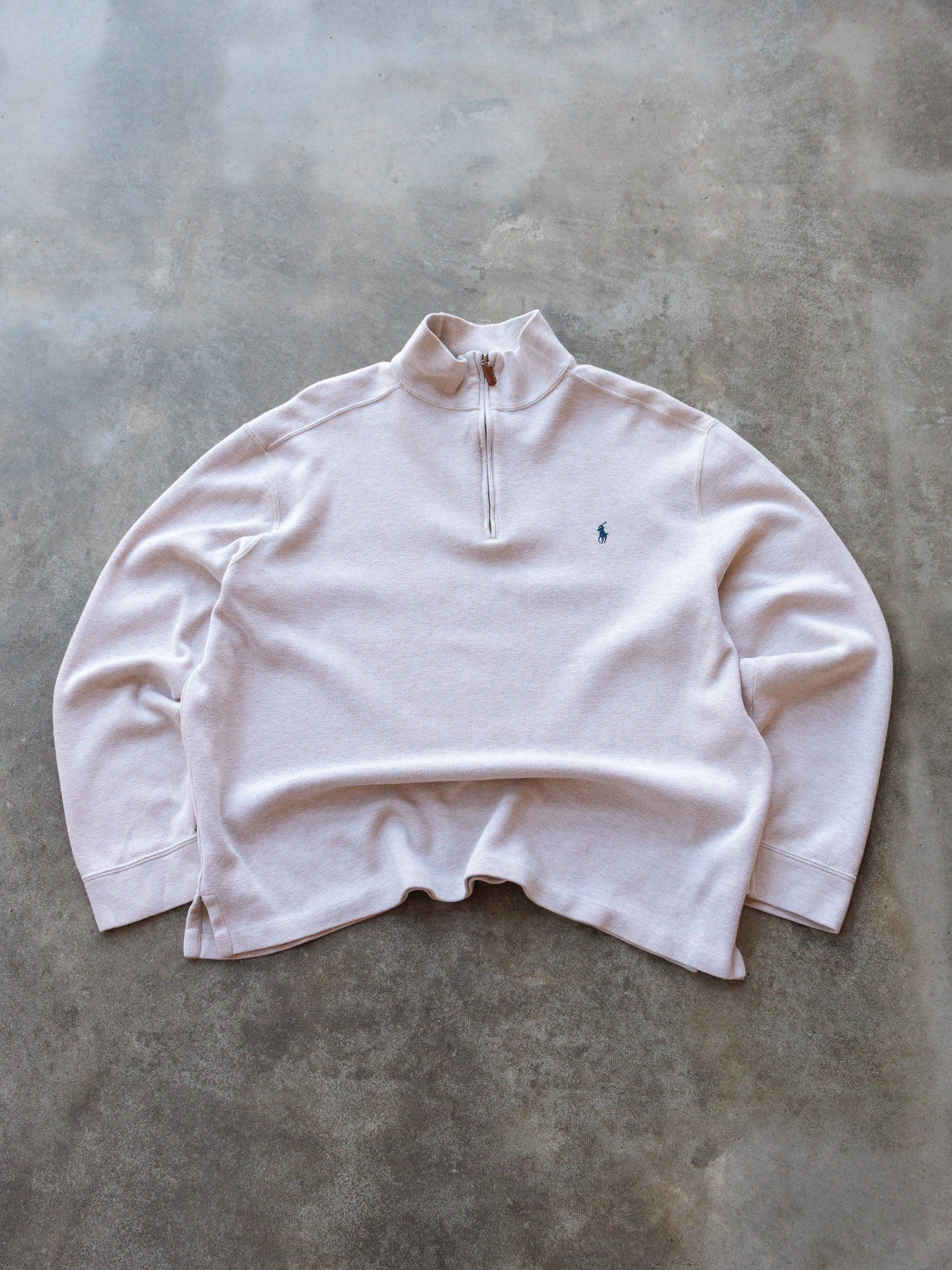 Vintage Cream Polo Ralph Lauren Quarter Zip Sweatshirt (L)