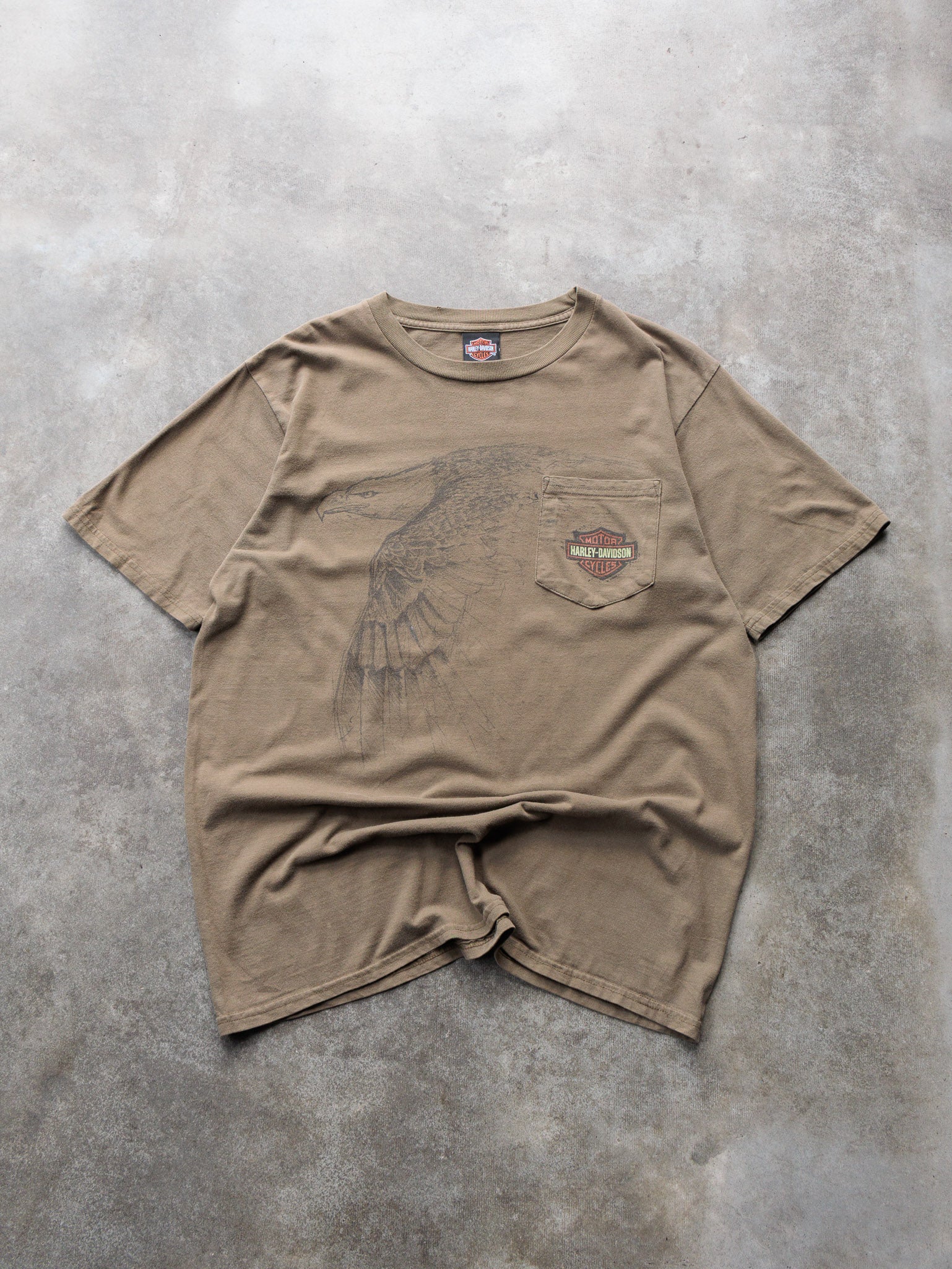 Vintage 2008 Brown Harley-Davidson Salt Lake City Eagle Pocket Tee (L)
