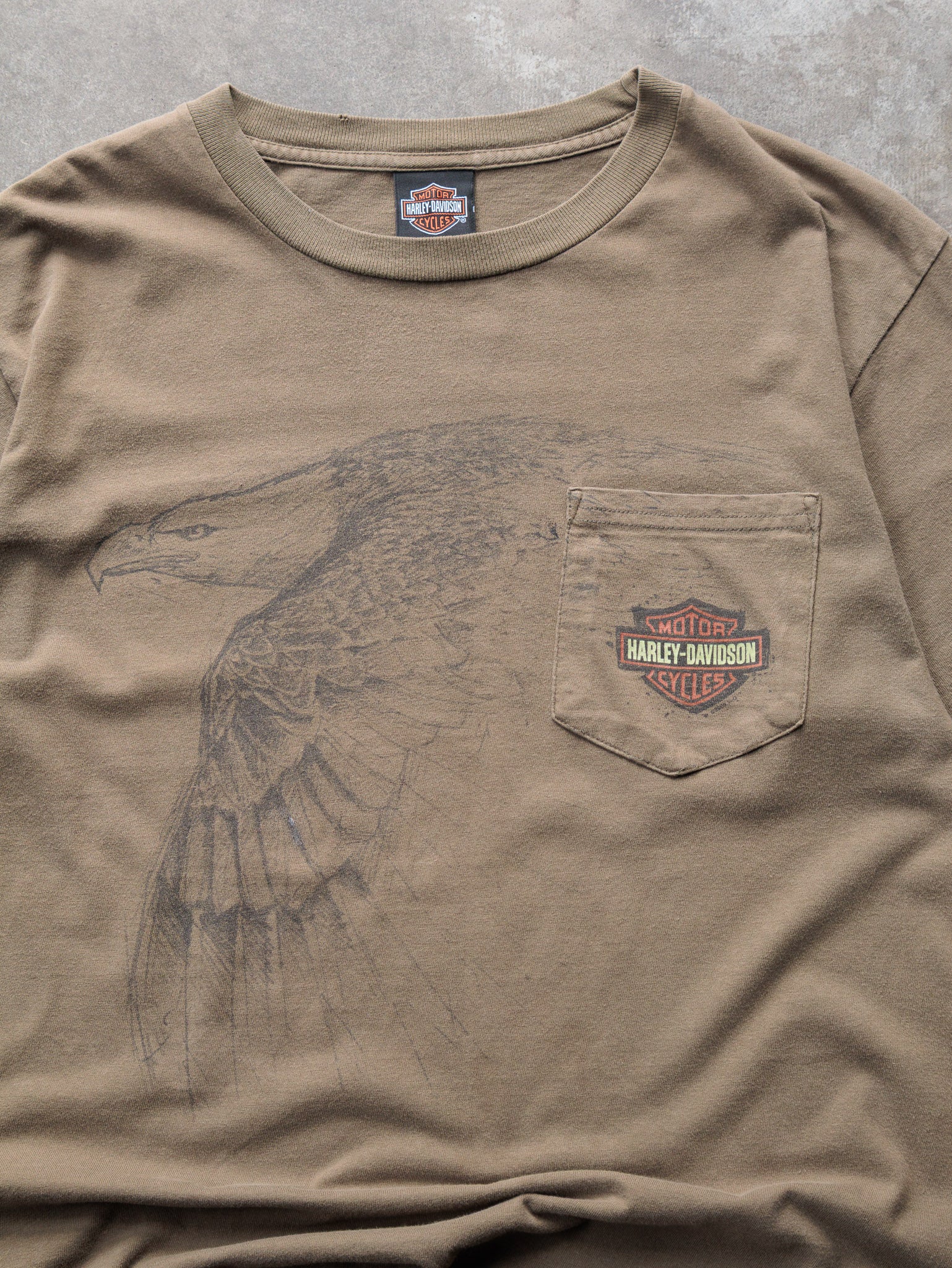 Vintage 2008 Brown Harley-Davidson Salt Lake City Eagle Pocket Tee (L)