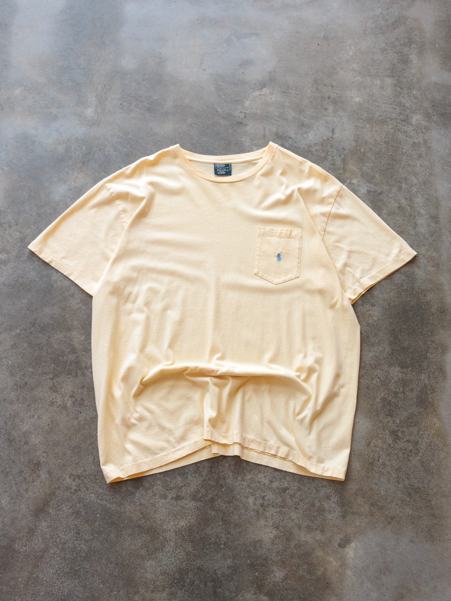 Vintage Pale Yellow Polo Ralph Lauren Pocket Tee (L)