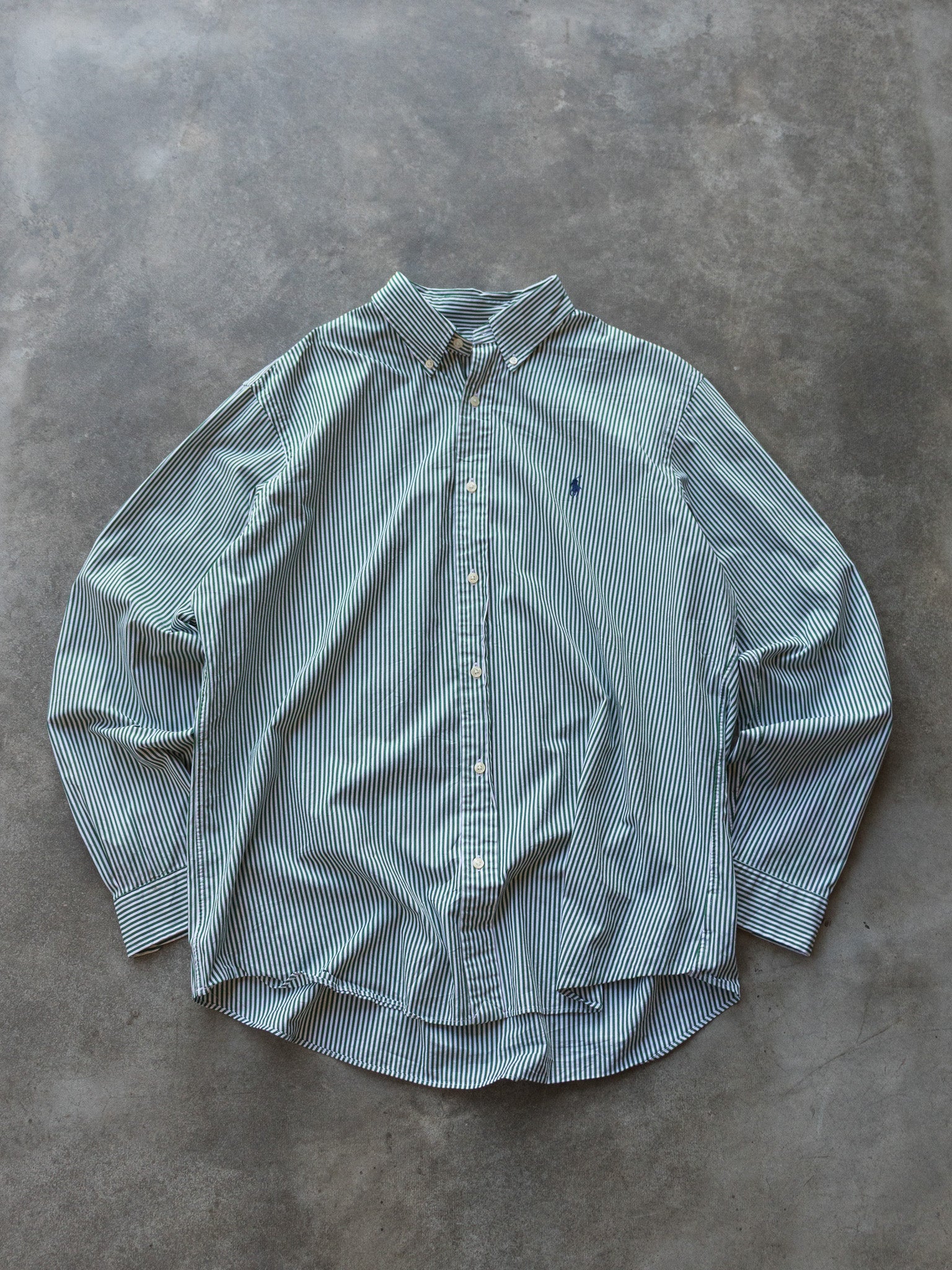 Vintage Green Striped Ralph Lauren Shirt (XL)