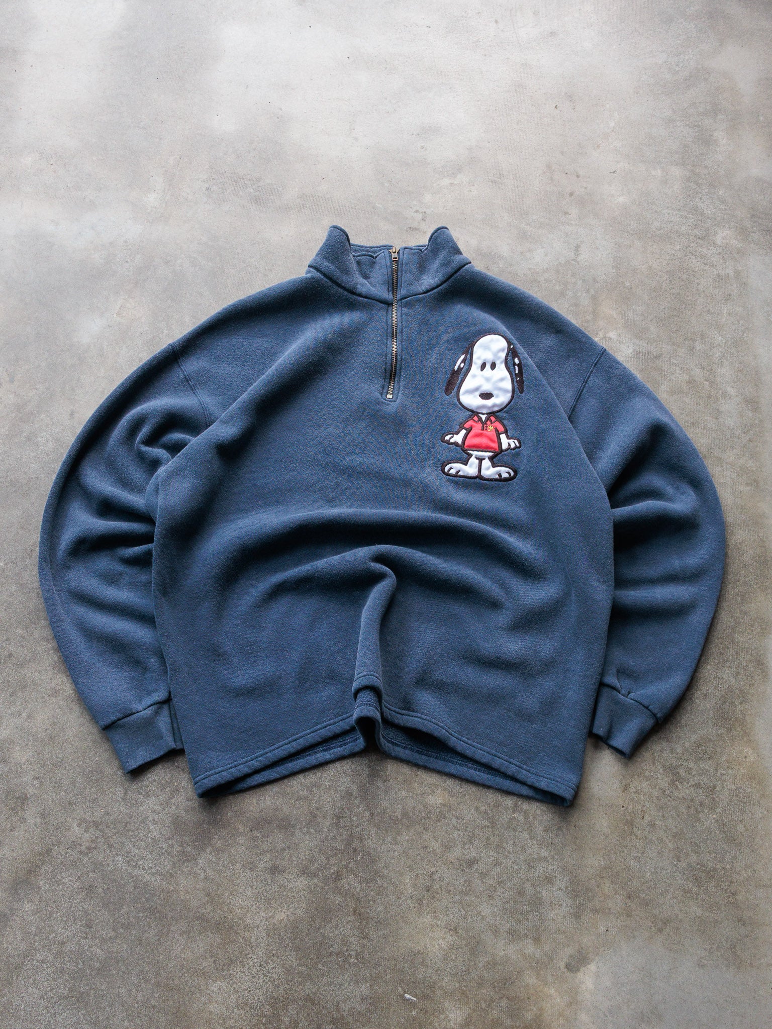 Vintage Navy Snoopy Peanuts Quarter Zip Sweatshirt (L)