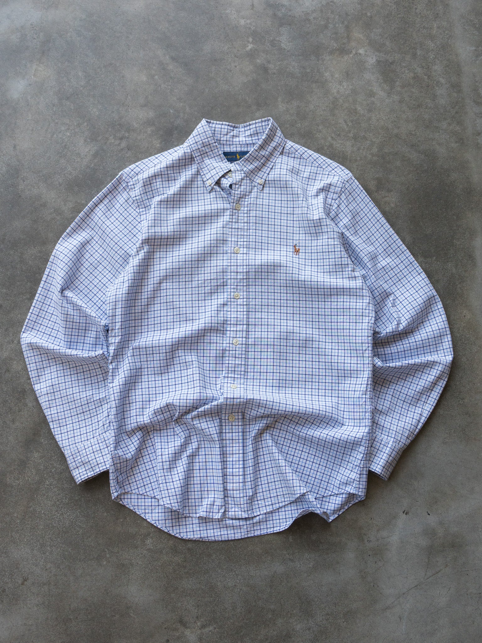Vintage Blue Grid Check Ralph Lauren Shirt (M)
