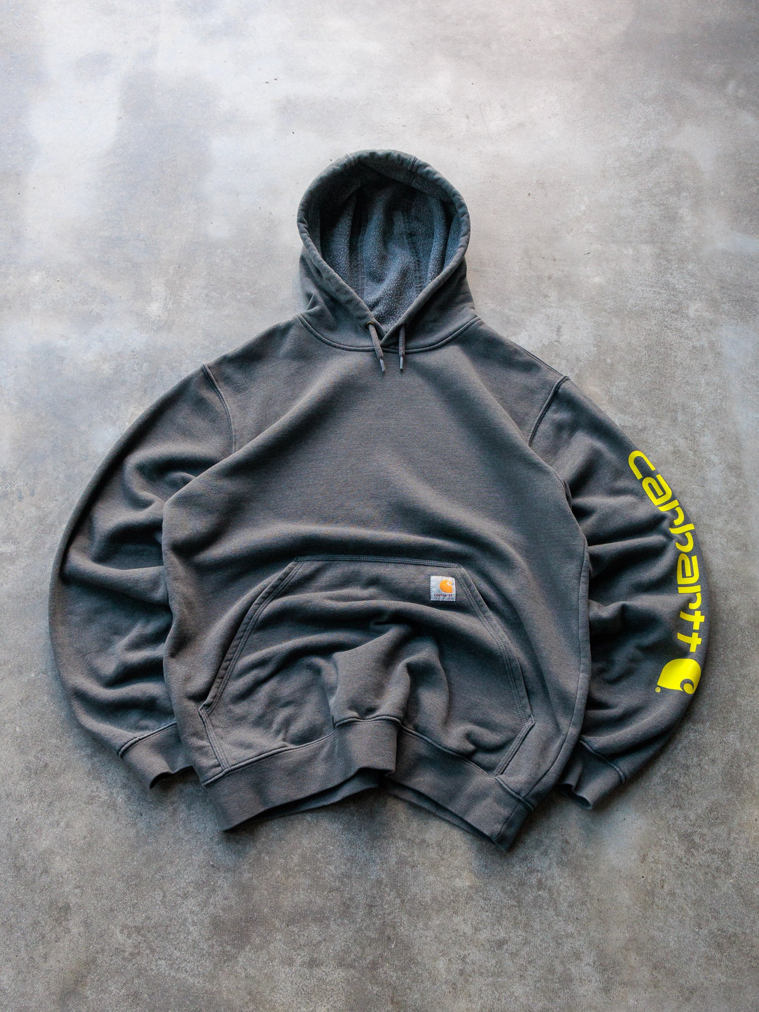 Vintage Grey Carhartt Sleeve Spell Out Hoodie (M)