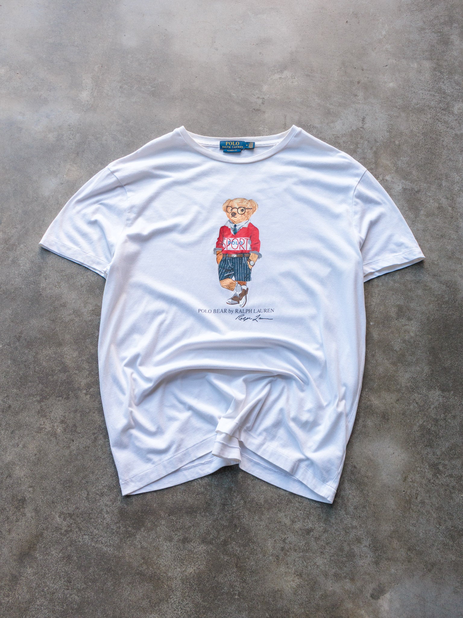 Vintage White Polo Ralph Lauren Polo Bear Tee (M)