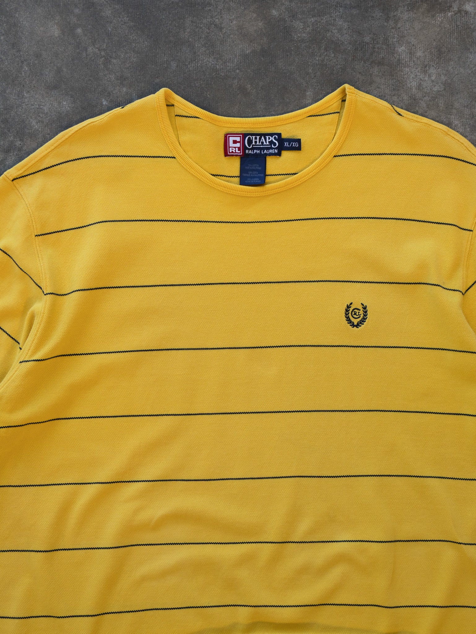 Vintage Yellow Chaps Ralph Lauren Stripe Tee (XL)