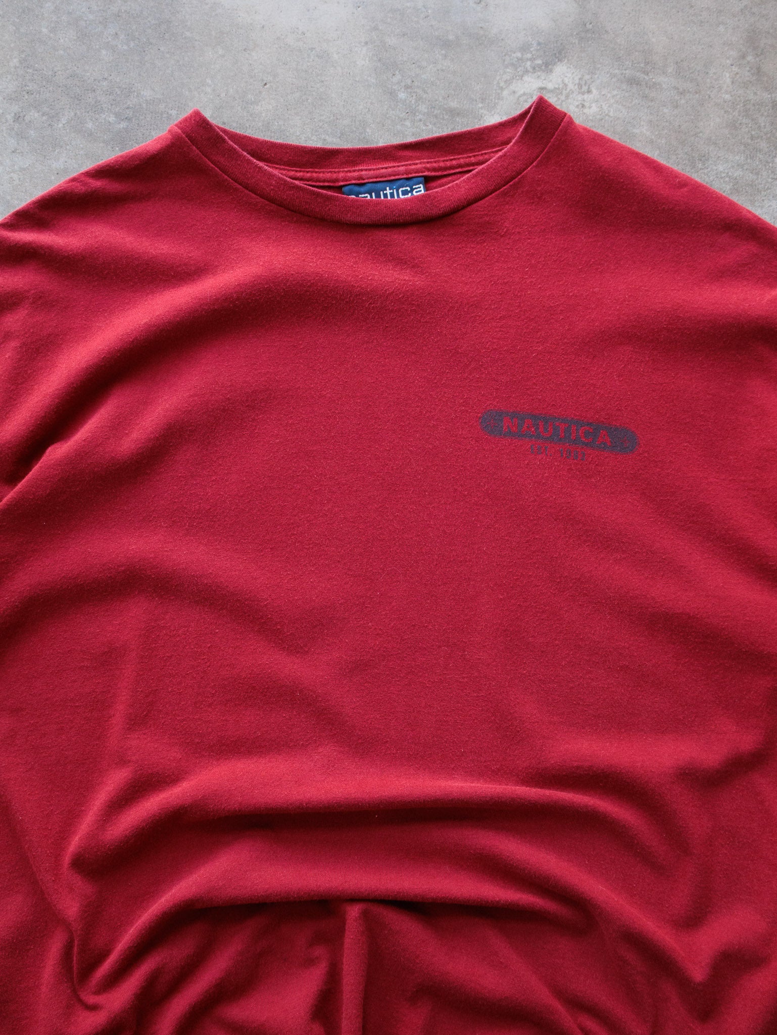 Vintage 90s Red Nautica Deep Sea Fishing Graphic Tee (XL)