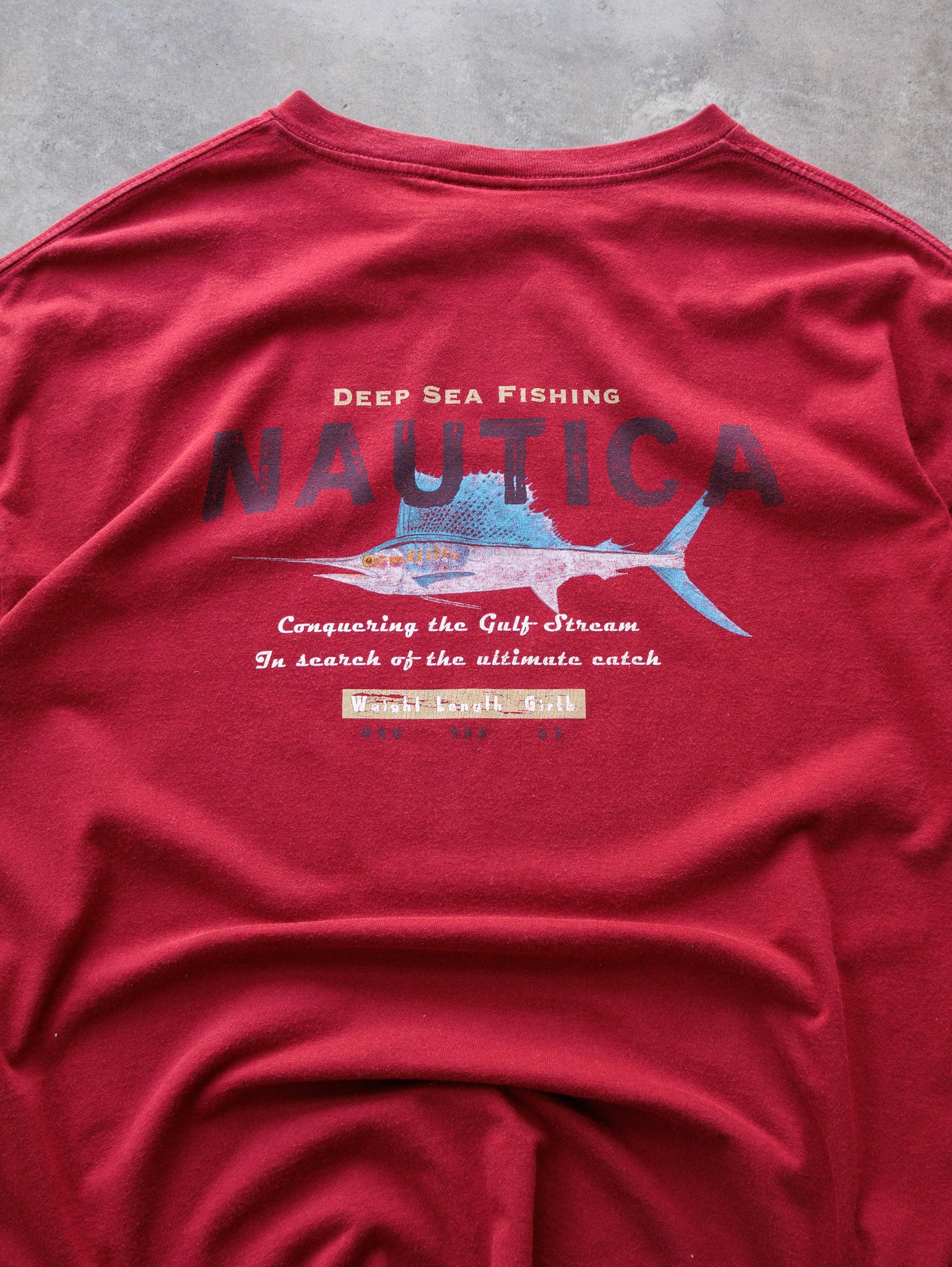 Vintage 90s Red Nautica Deep Sea Fishing Graphic Tee (XL)