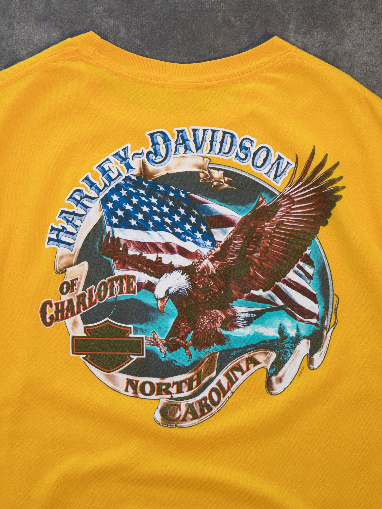 Vintage 2010 Yellow North Carolina Harley-Davidson Tee (XL)