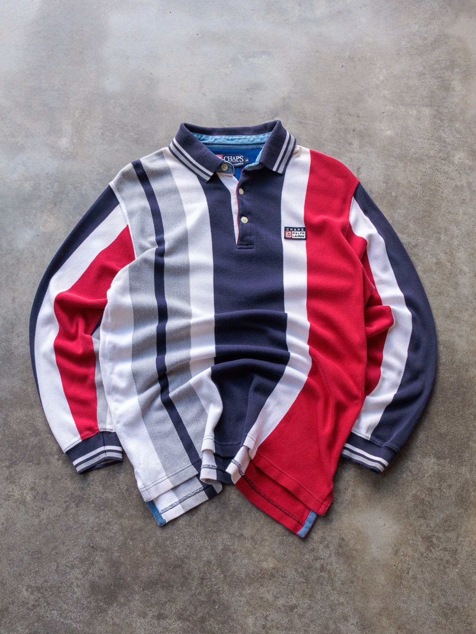 Vintage 90s Chaps Ralph Lauren Striped Long Sleeve Polo (M)