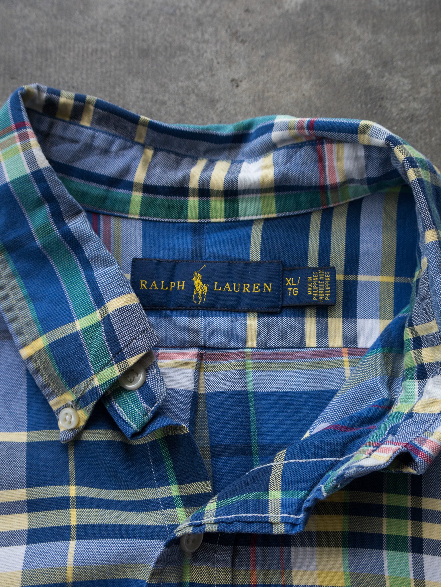 Vintage Blue Plaid Ralph Lauren Shirt (XL)